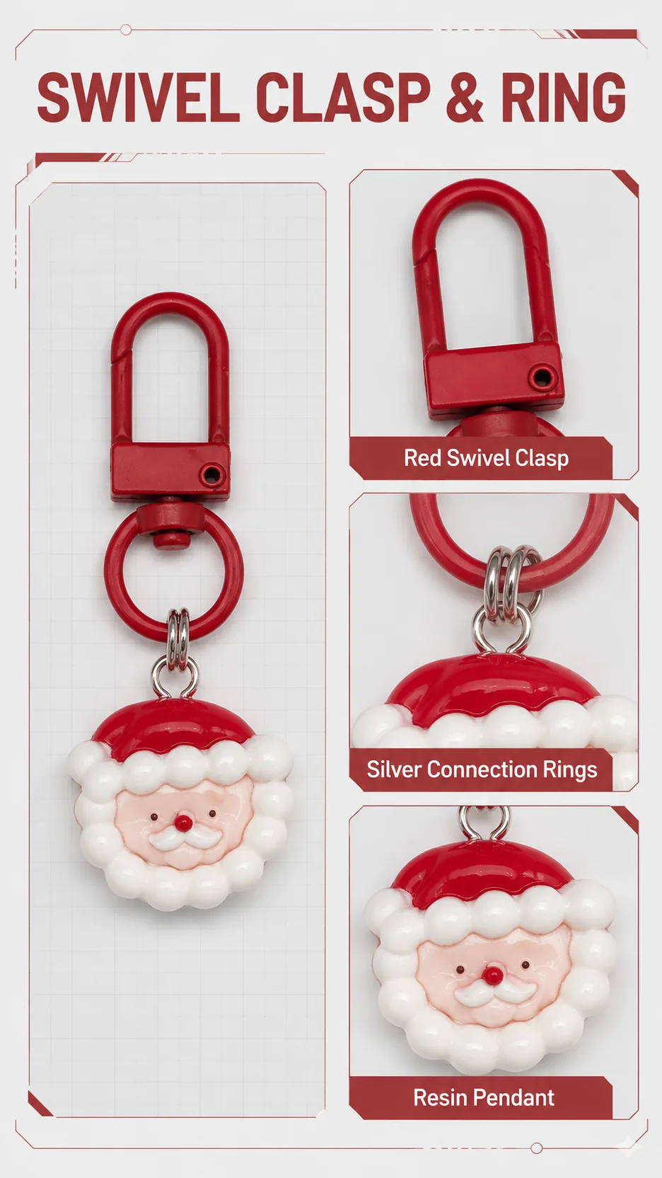 Cute Christmas Resin Keychain Cartoon Santa Claus Tree Bear Bag Charm Holiday Gift Wholesale product detail 3