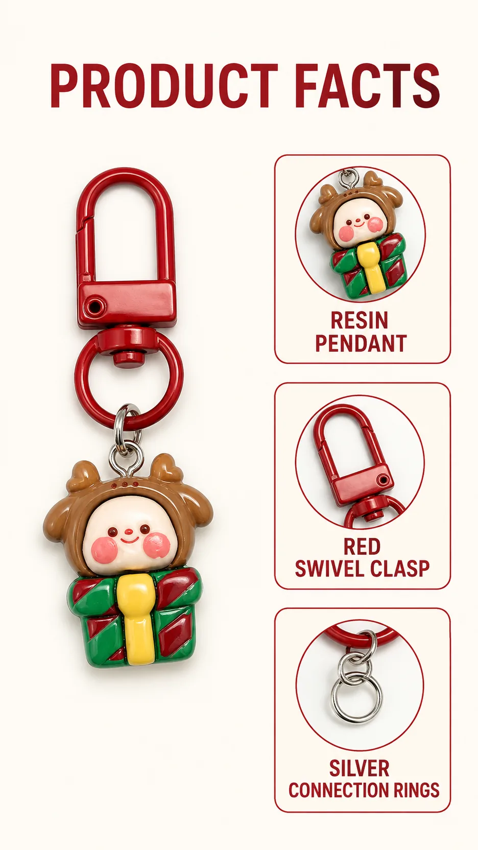 Cute Christmas Resin Keychain Cartoon Santa Claus Tree Bear Bag Charm Holiday Gift Wholesale product detail 4