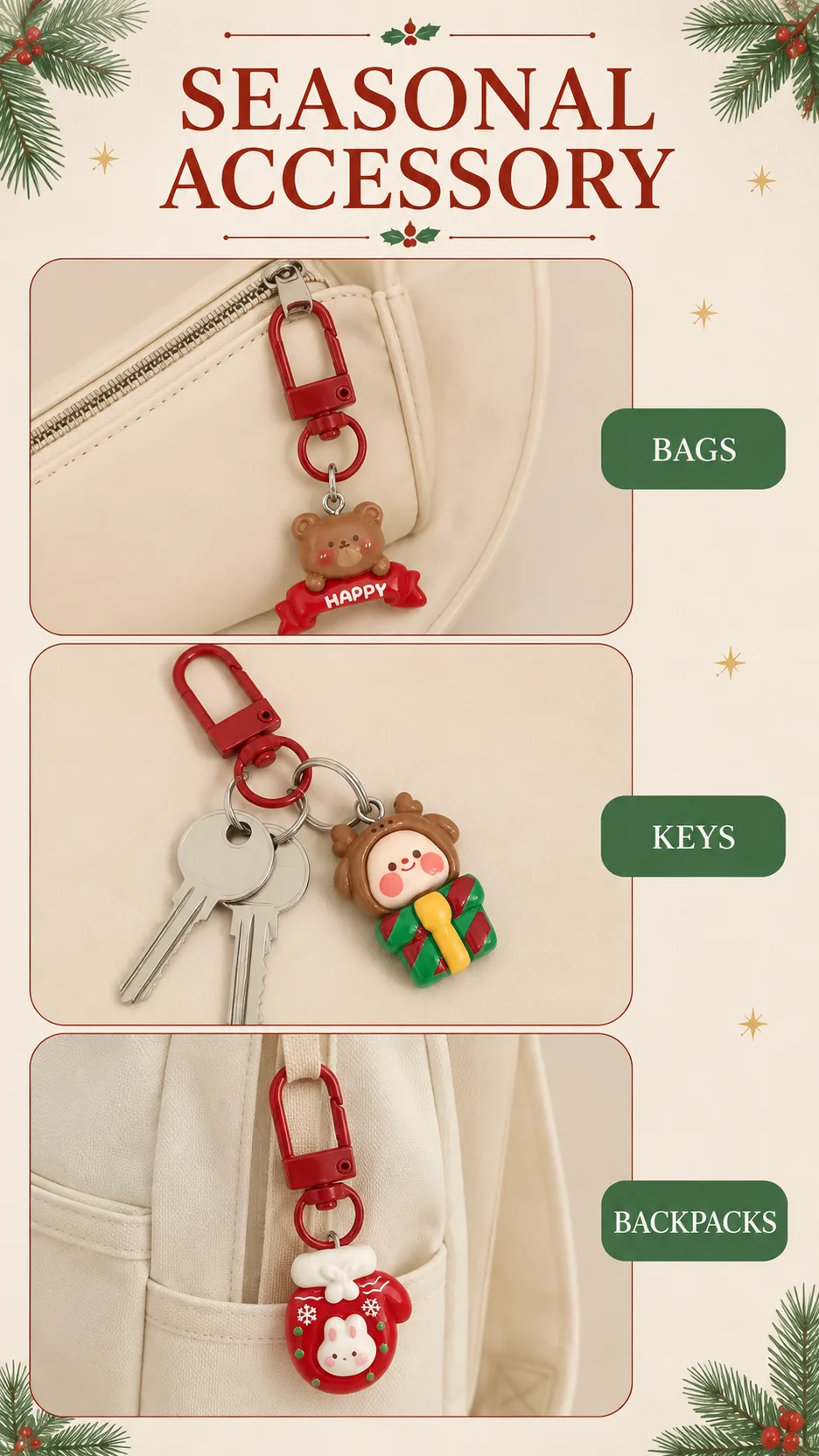 Cute Christmas Resin Keychain Cartoon Santa Claus Tree Bear Bag Charm Holiday Gift Wholesale product detail 8