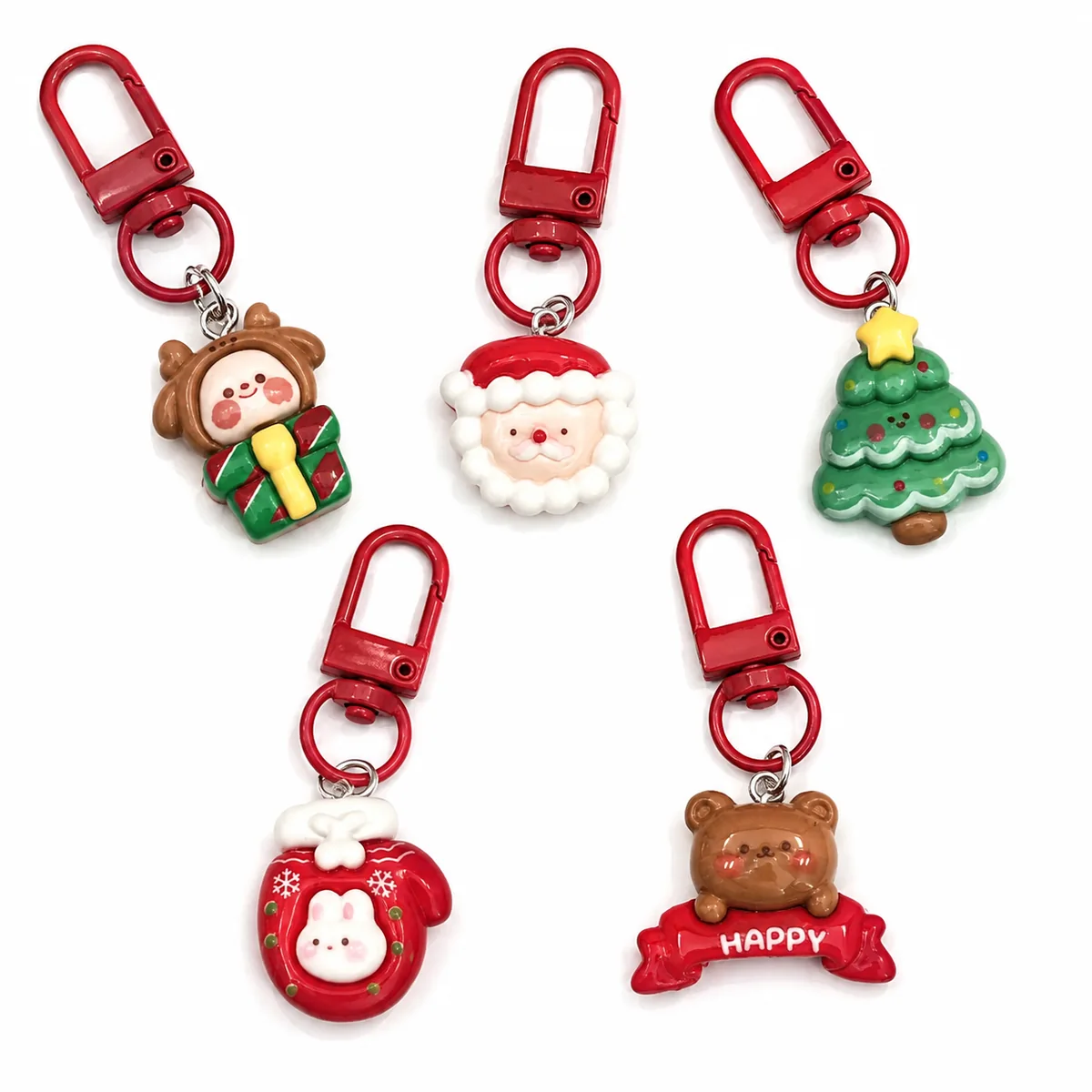 Cute Christmas Resin Keychain Cartoon Santa Claus Tree Bear Bag Charm Holiday Gift Wholesale