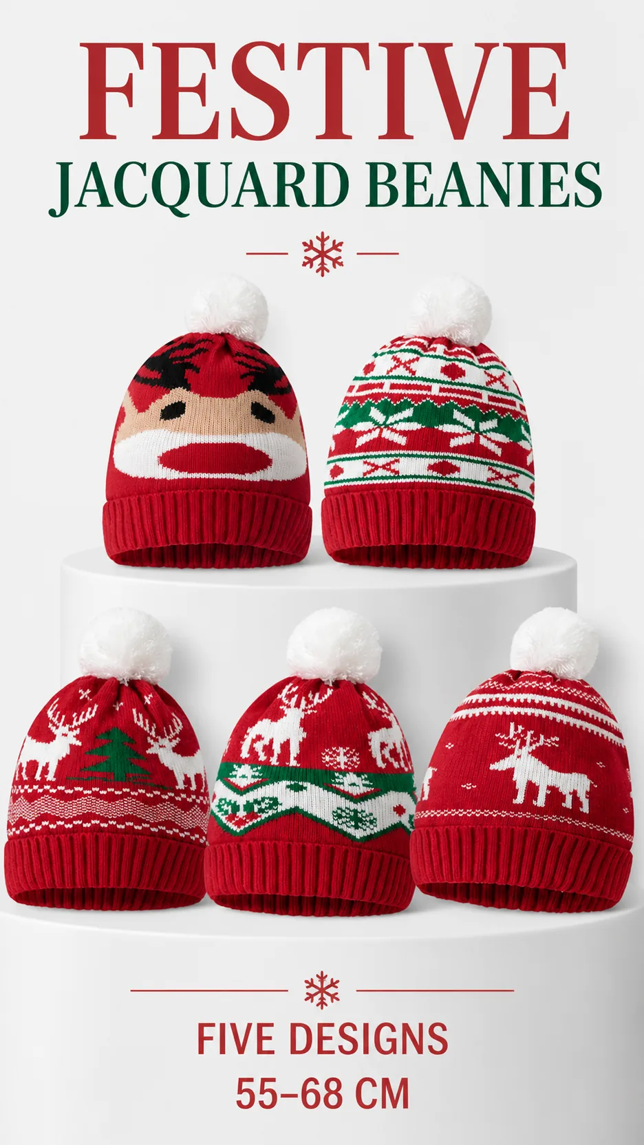 Custom Logo Christmas Jacquard Knit Beanie Hat with Pom Pom Winter Warm Acrylic Skull Cap product detail 1