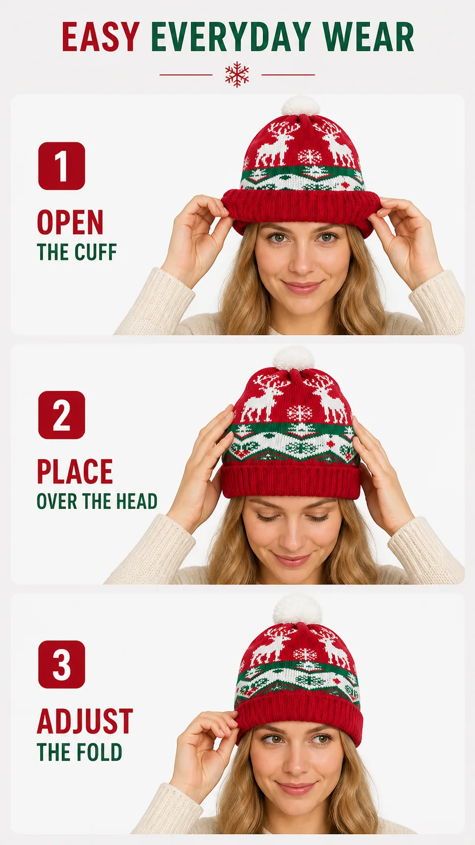 Custom Logo Christmas Jacquard Knit Beanie Hat with Pom Pom Winter Warm Acrylic Skull Cap product detail 6