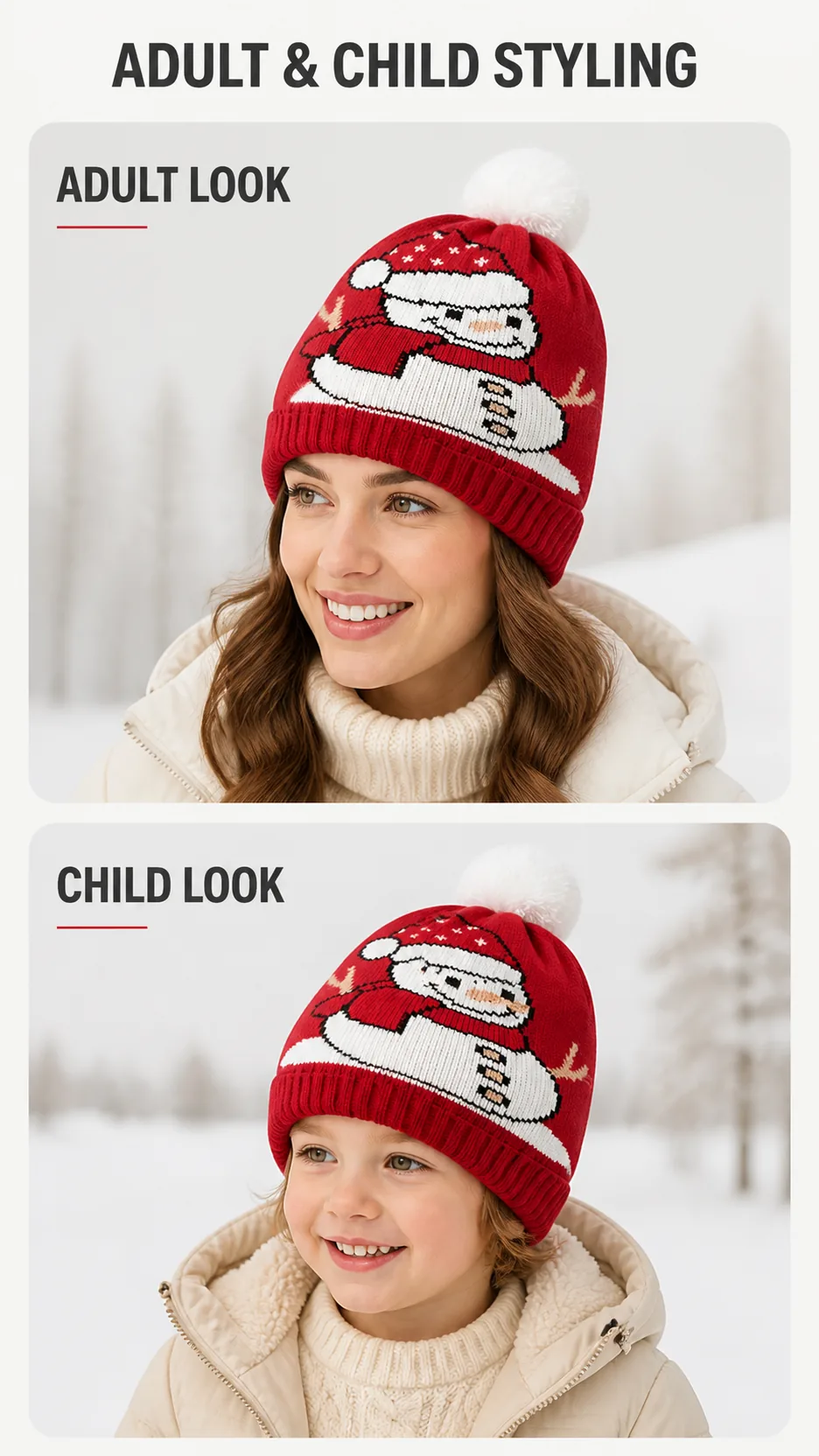 Custom Logo Christmas Jacquard Knit Beanie Hat with Pom Pom Winter Warm Acrylic Skull Cap product detail 7