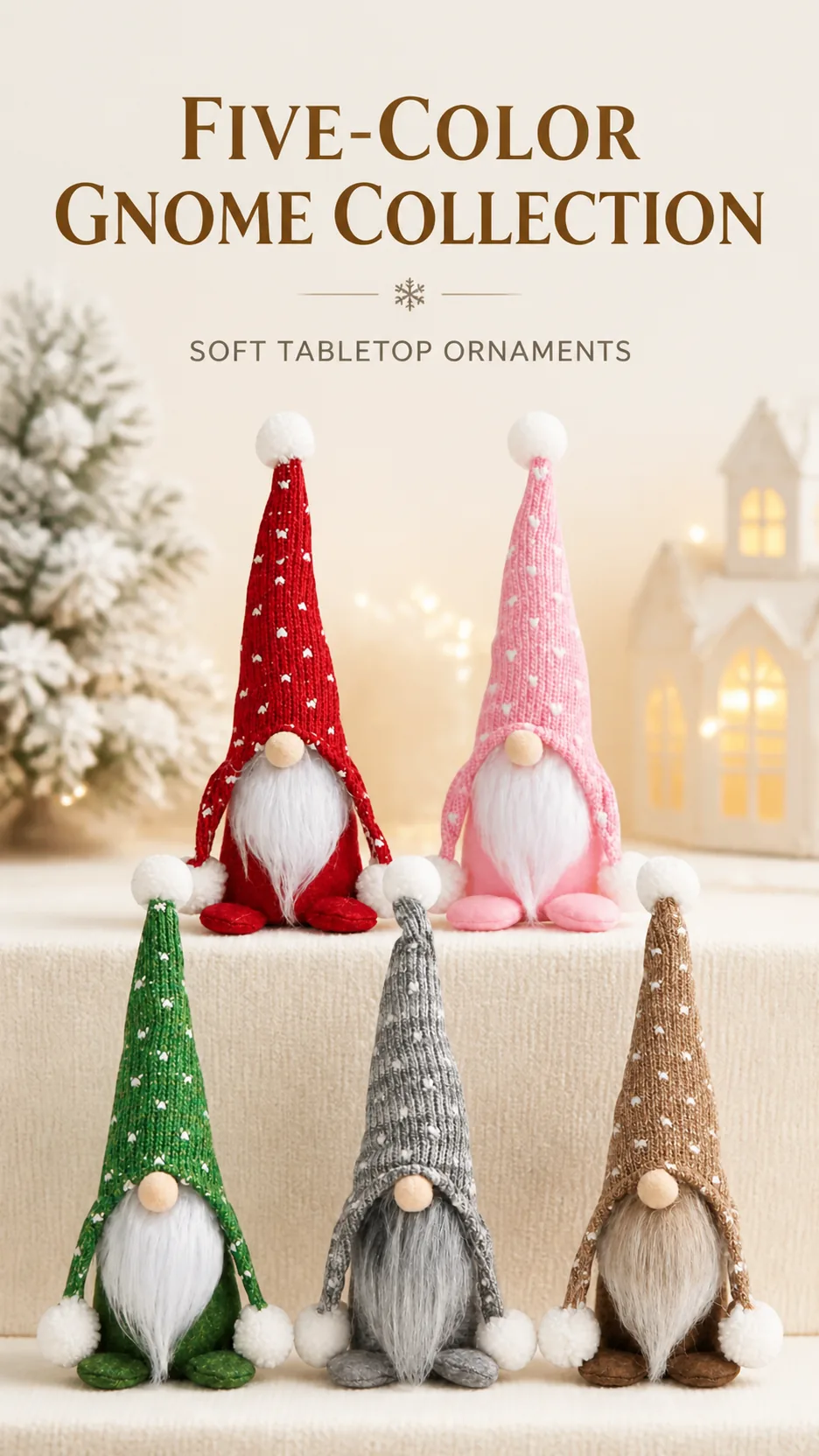 Christmas Knitted Gnome Doll Plush Faceless Elf Figurine with Tall Hat and Pom Poms for Holiday Home Decoration product detail 1