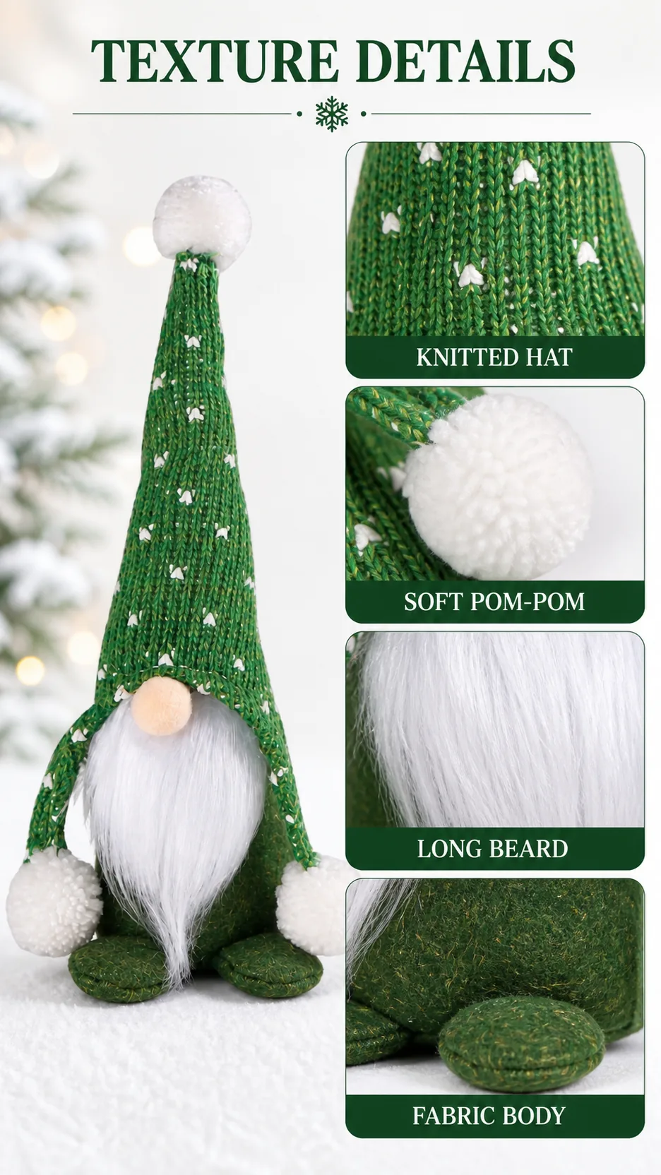 Christmas Knitted Gnome Doll Plush Faceless Elf Figurine with Tall Hat and Pom Poms for Holiday Home Decoration product detail 4