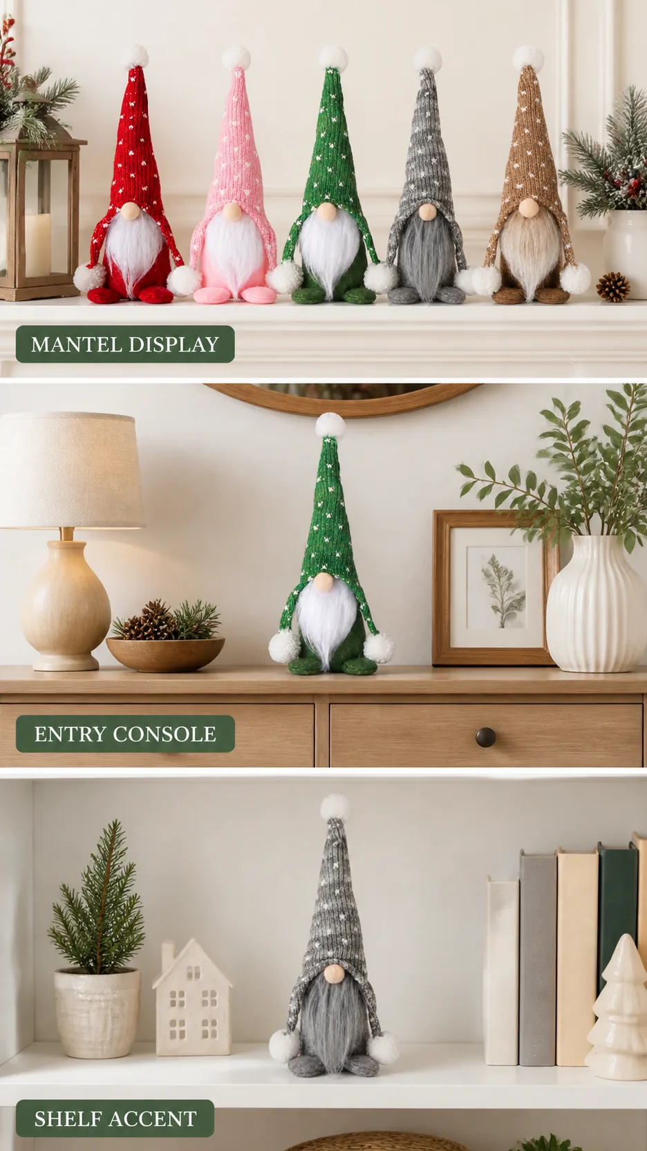 Christmas Knitted Gnome Doll Plush Faceless Elf Figurine with Tall Hat and Pom Poms for Holiday Home Decoration product detail 6