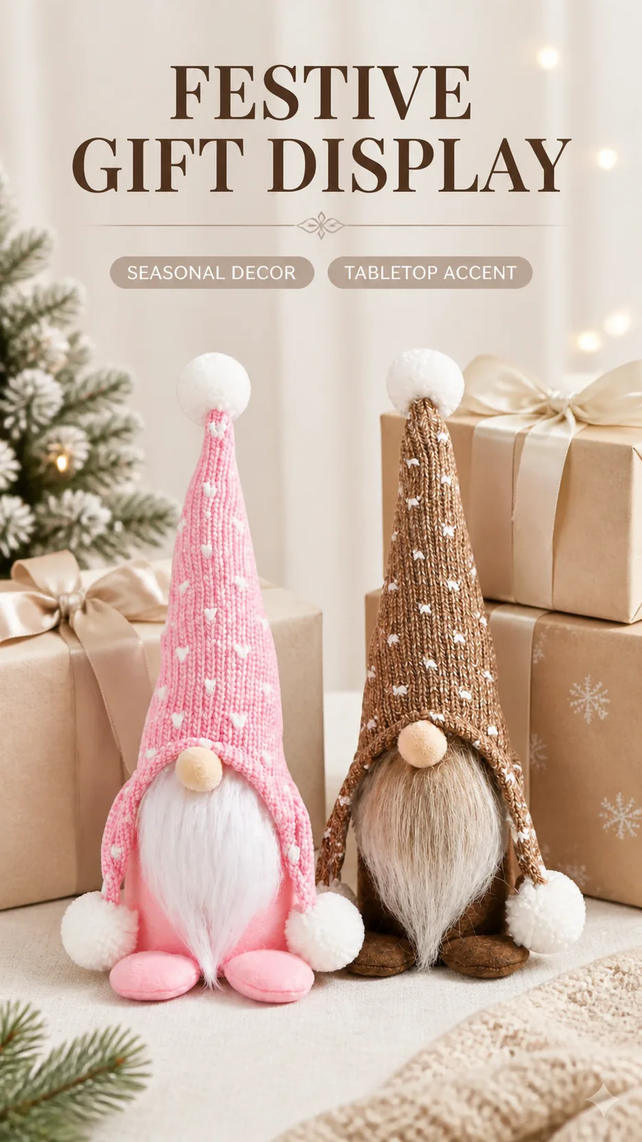 Christmas Knitted Gnome Doll Plush Faceless Elf Figurine with Tall Hat and Pom Poms for Holiday Home Decoration product detail 7