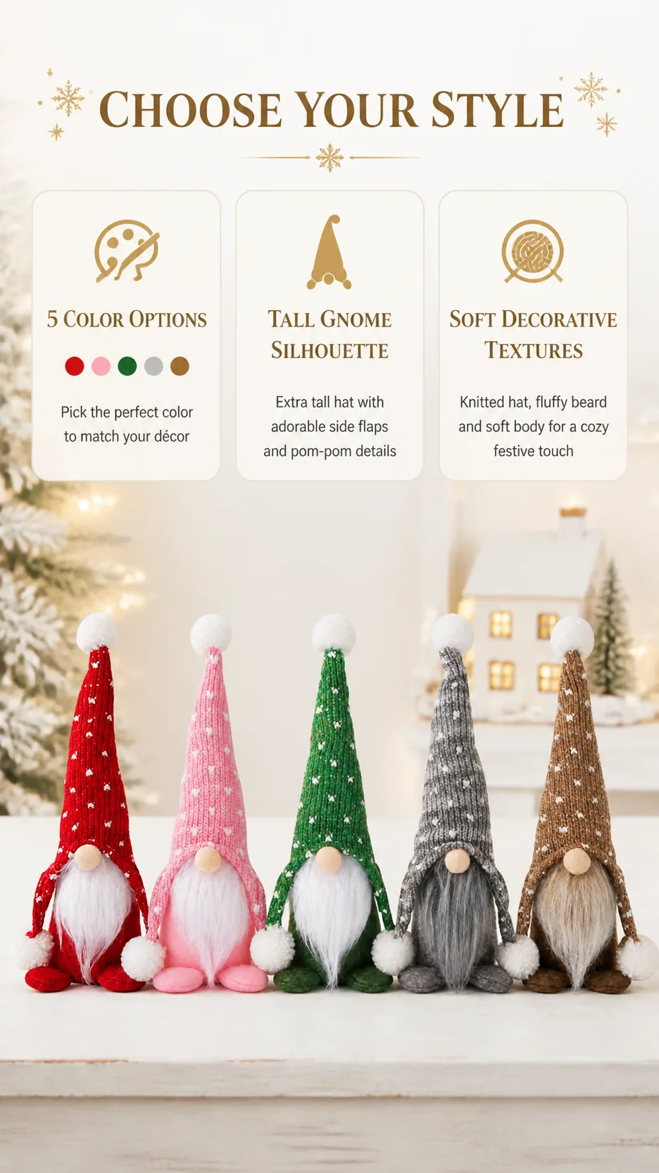Christmas Knitted Gnome Doll Plush Faceless Elf Figurine with Tall Hat and Pom Poms for Holiday Home Decoration product detail 8
