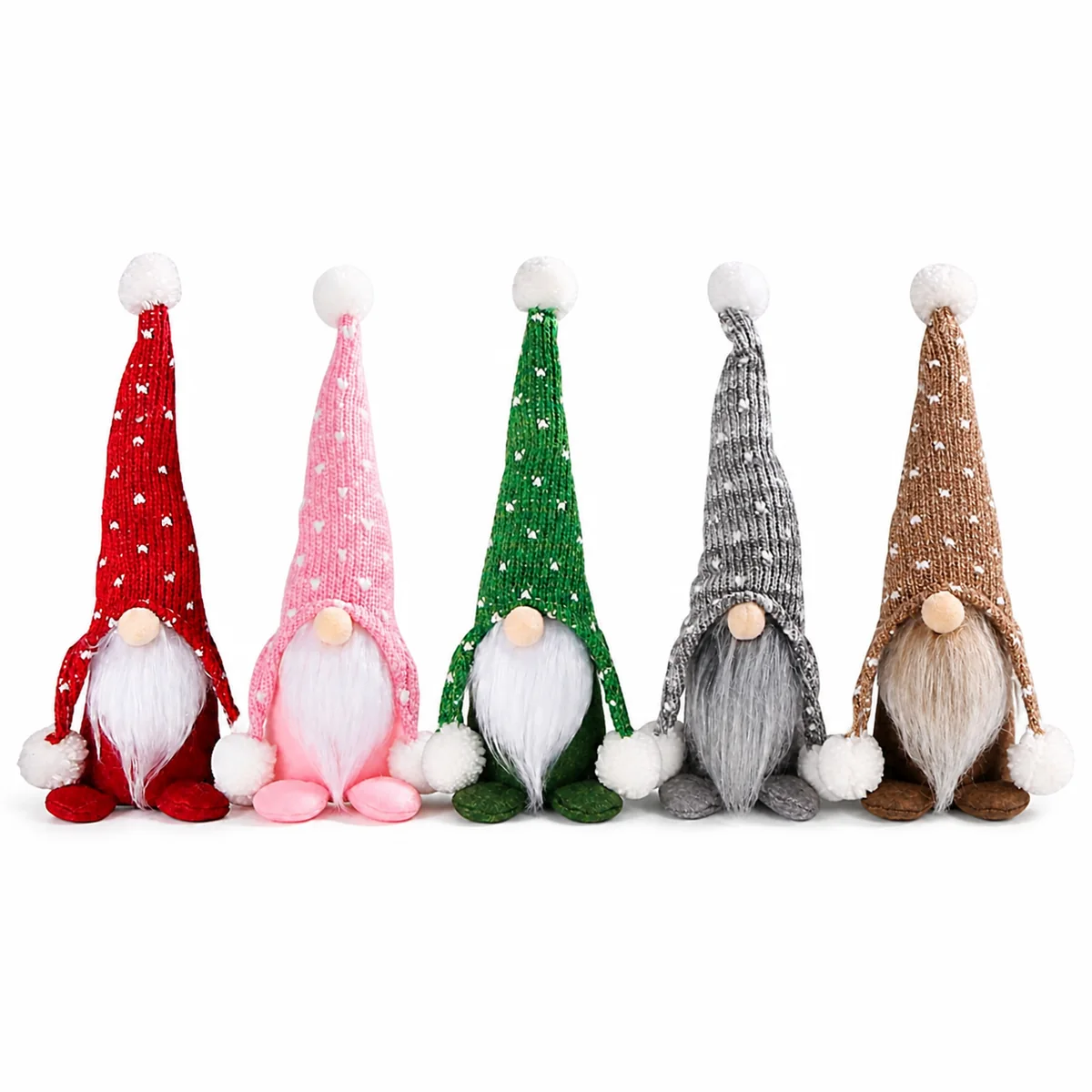 Christmas Knitted Gnome Doll Plush Faceless Elf Figurine with Tall Hat and Pom Poms for Holiday Home Decoration