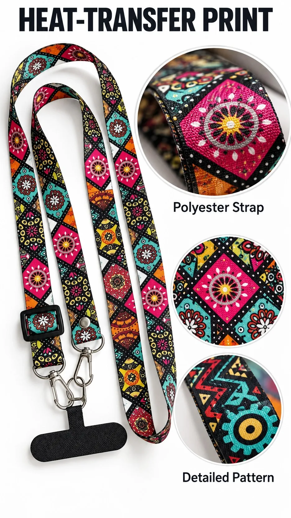 Retro Bohemian Adjustable Crossbody Phone Lanyard Strap with Canvas Insert product detail 2