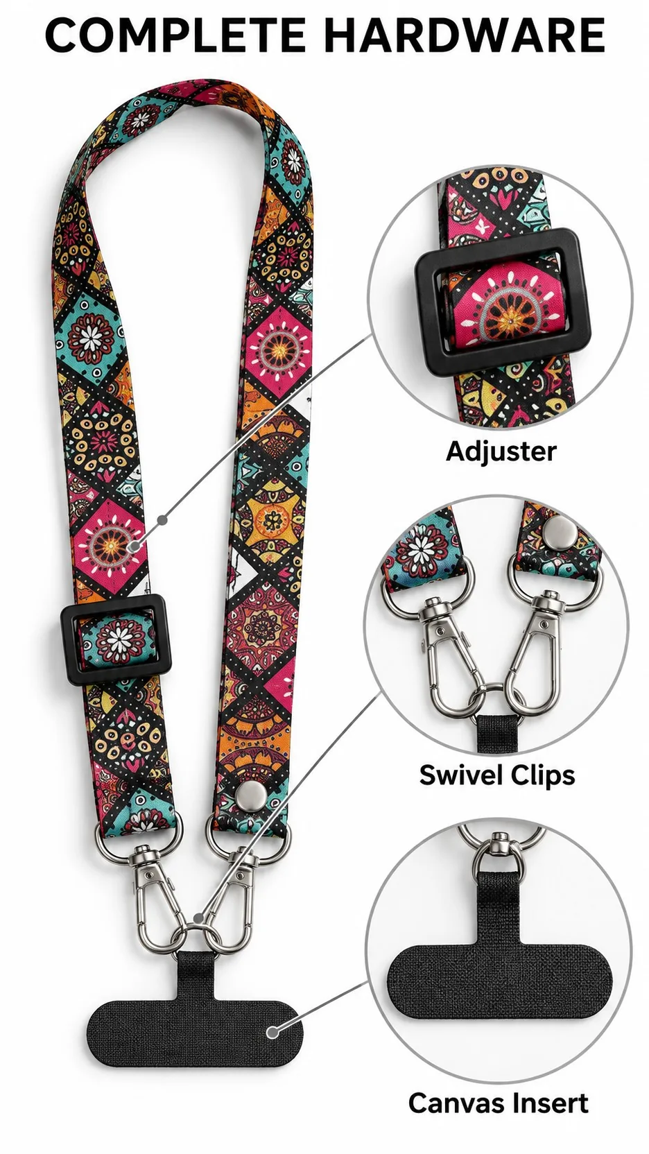 Retro Bohemian Adjustable Crossbody Phone Lanyard Strap with Canvas Insert product detail 3