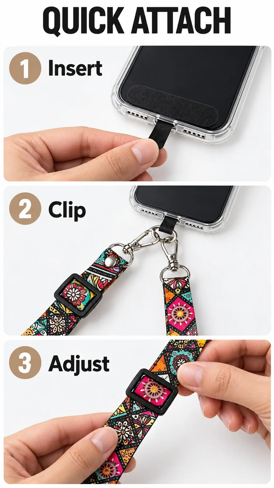 Retro Bohemian Adjustable Crossbody Phone Lanyard Strap with Canvas Insert product detail 5