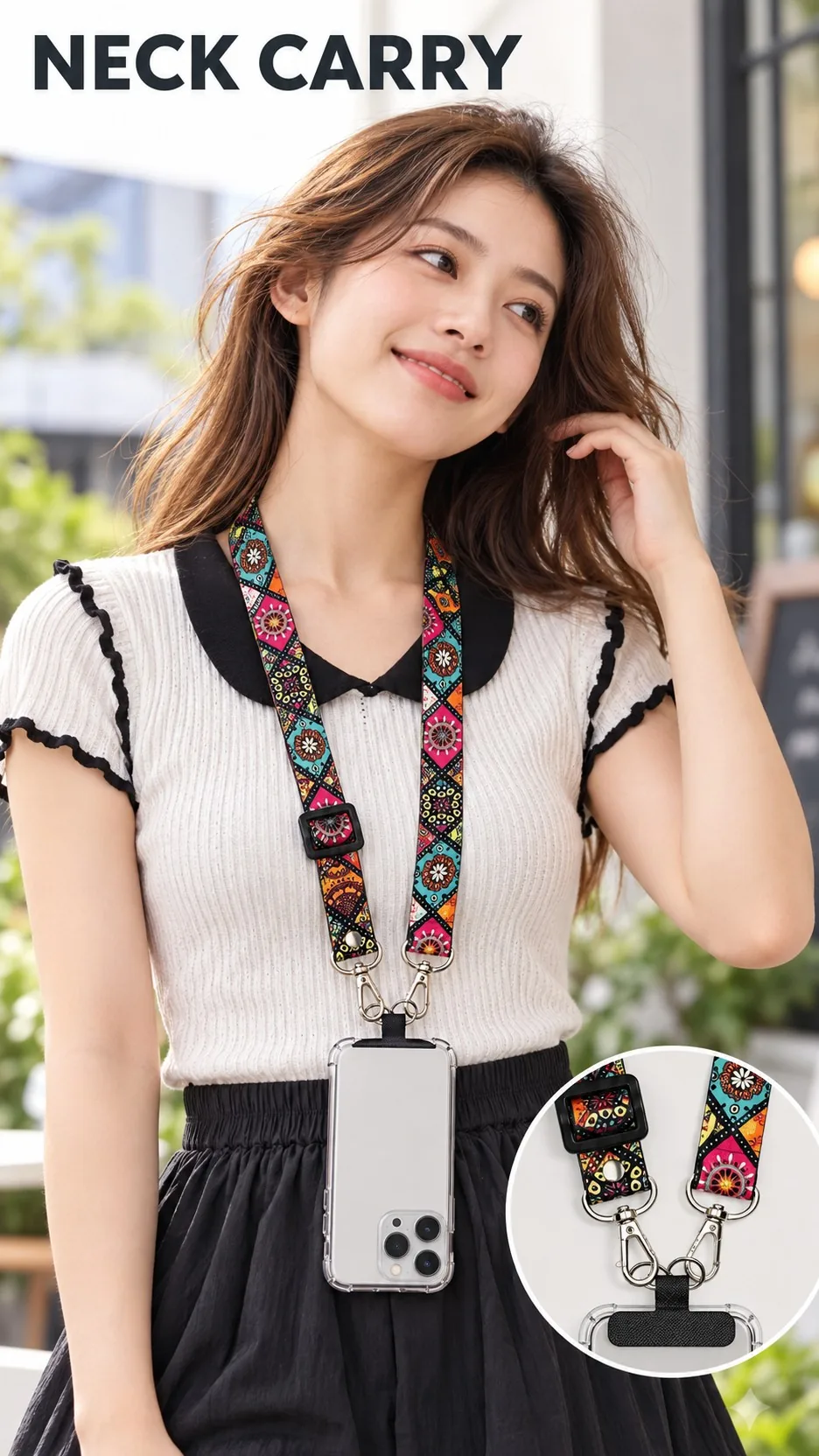 Retro Bohemian Adjustable Crossbody Phone Lanyard Strap with Canvas Insert product detail 7