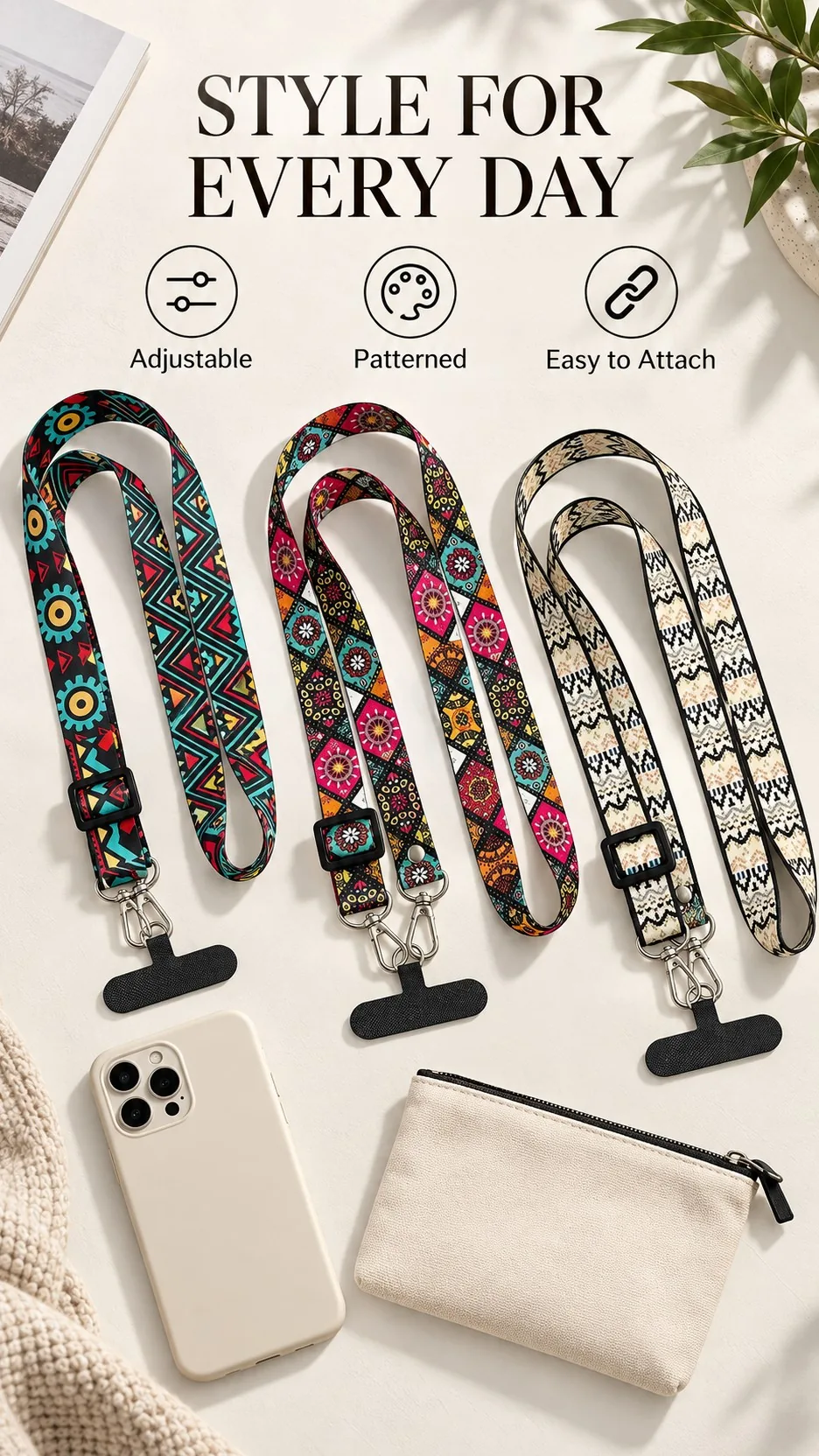Retro Bohemian Adjustable Crossbody Phone Lanyard Strap with Canvas Insert product detail 8
