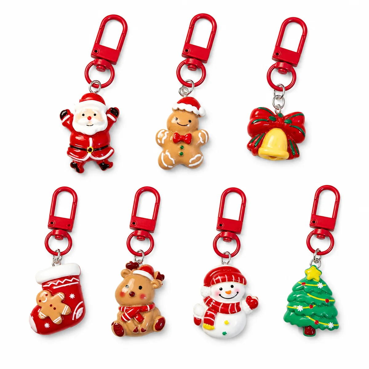Cute Christmas Resin Keychain Collection - Santa Claus Reindeer Snowman Bag Charm Pendant
