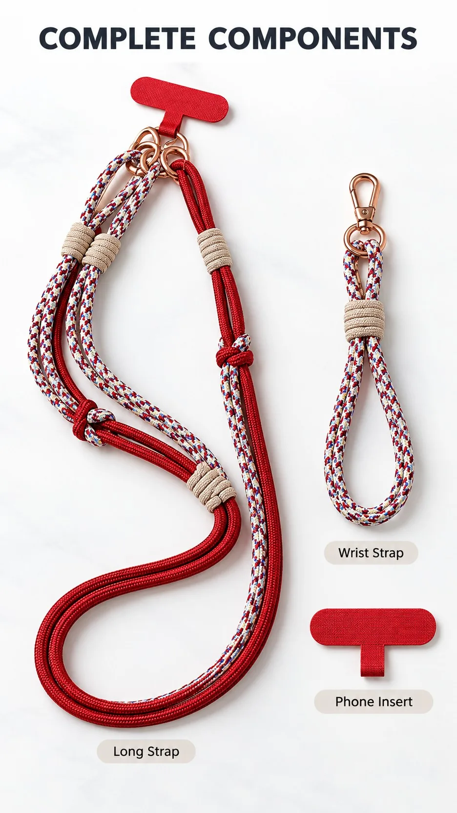 Adjustable 3-in-1 Nylon Braided Phone Lanyard Crossbody Neck Wrist Strap with Metal Clip product detail 3
