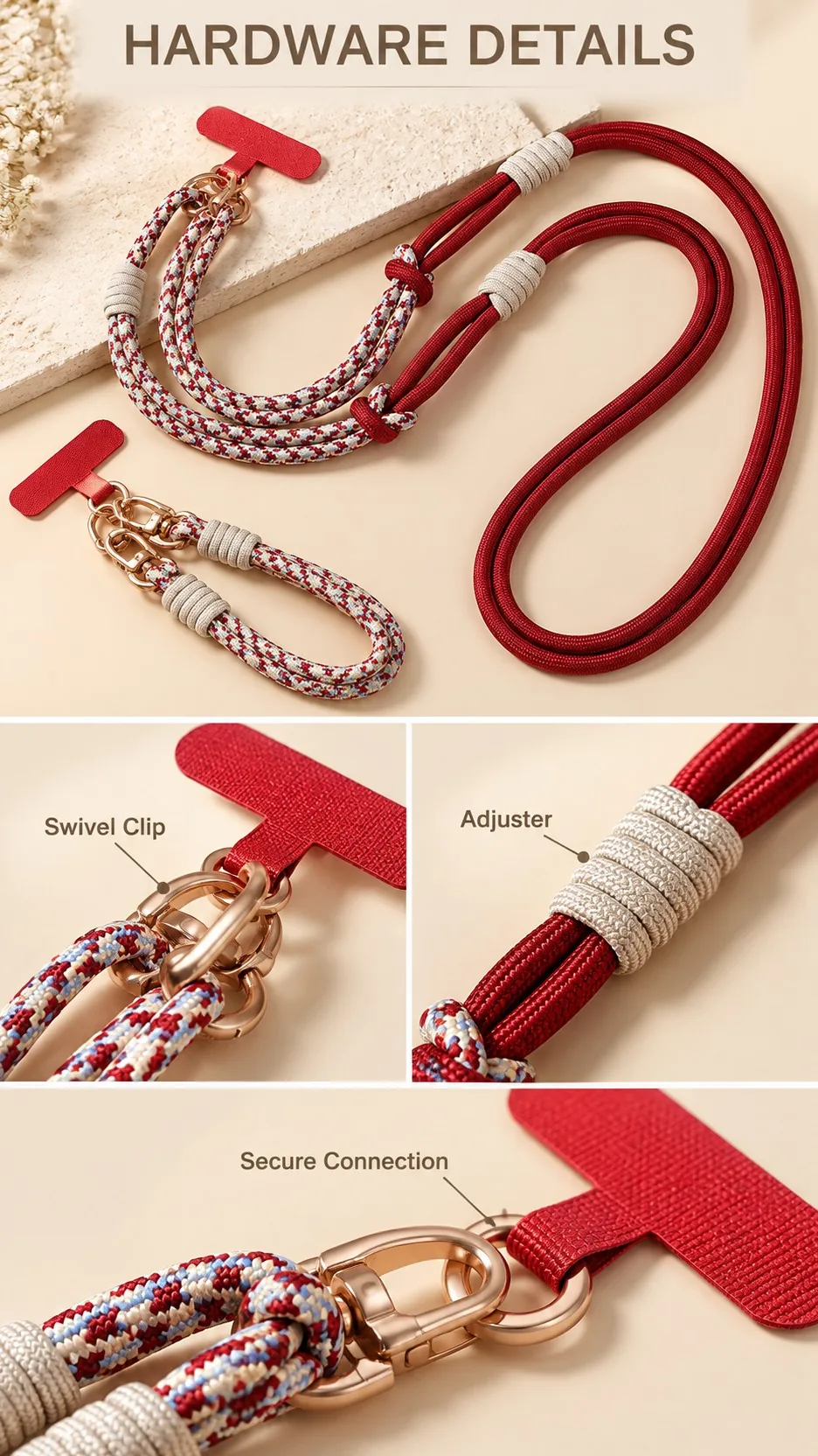 Adjustable 3-in-1 Nylon Braided Phone Lanyard Crossbody Neck Wrist Strap with Metal Clip product detail 4