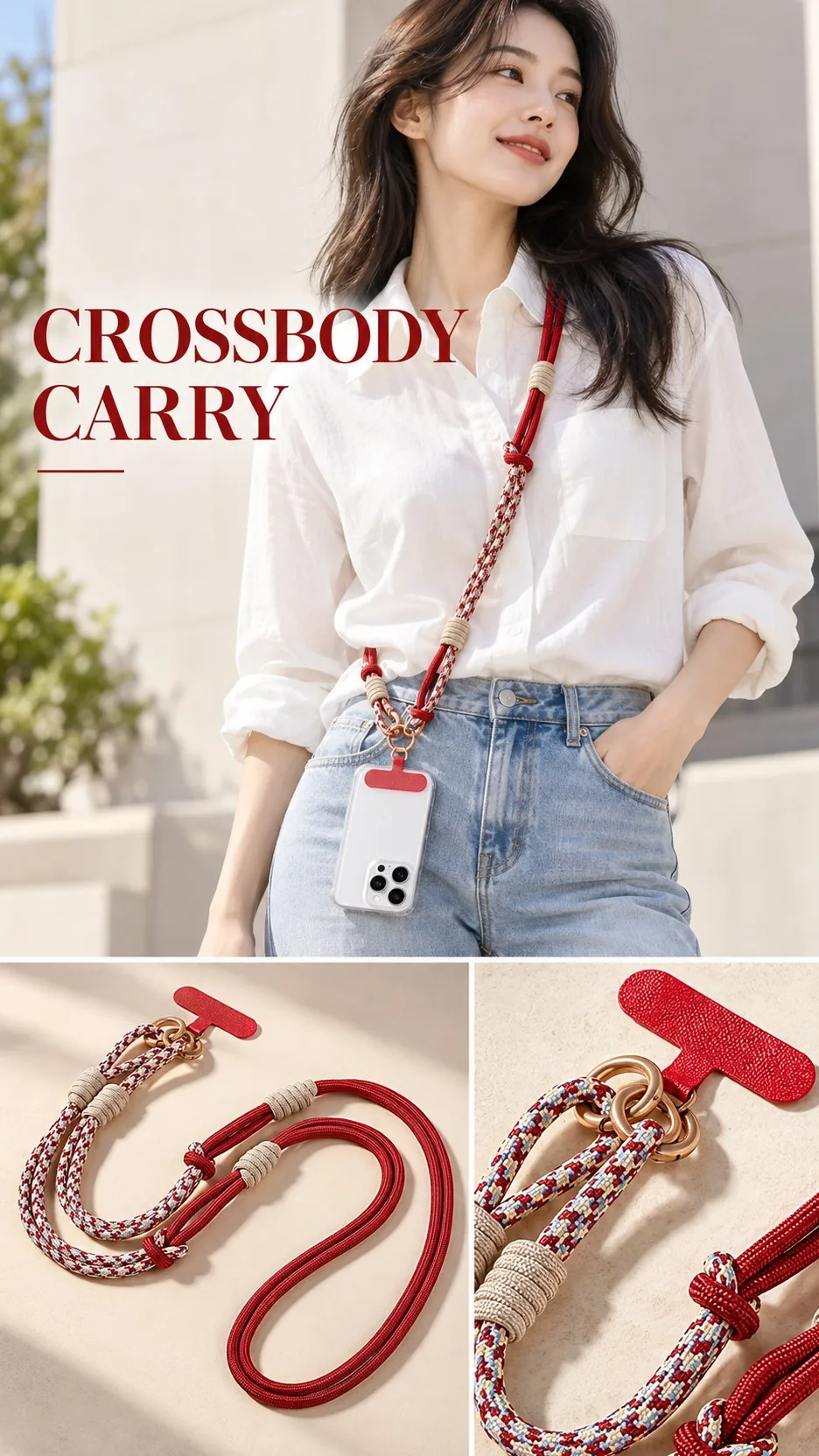 Adjustable 3-in-1 Nylon Braided Phone Lanyard Crossbody Neck Wrist Strap with Metal Clip product detail 6