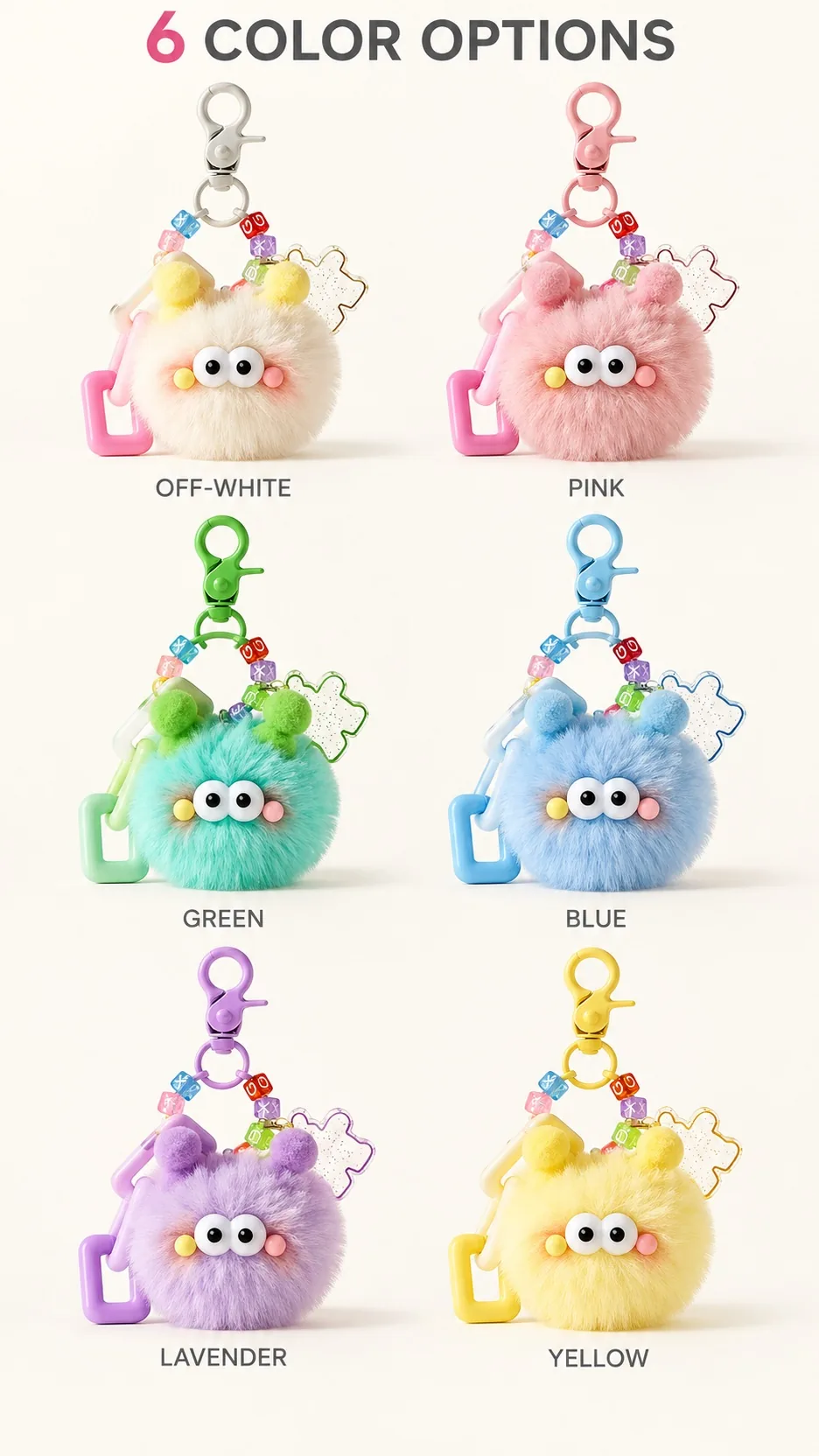 Cute Fluffy Monster Plush Keychain with Letter Beads and Acrylic Charm Bag Accessory product detail 5