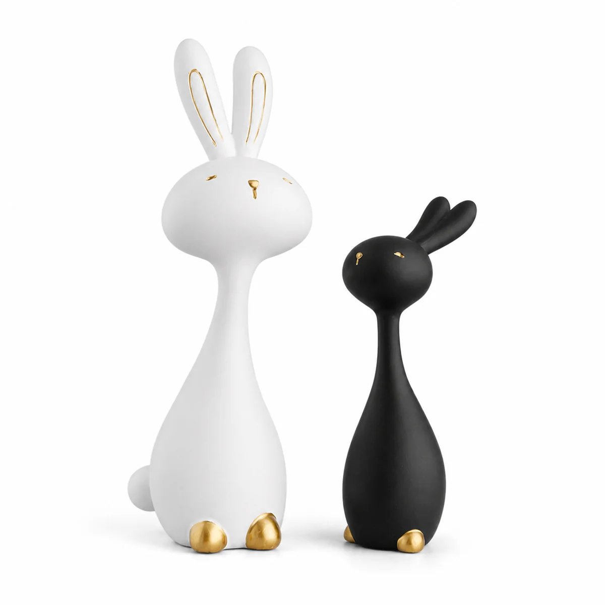 Modern Minimalist Resin Rabbit Figurine Set with Gold Accents for Home Office Decor