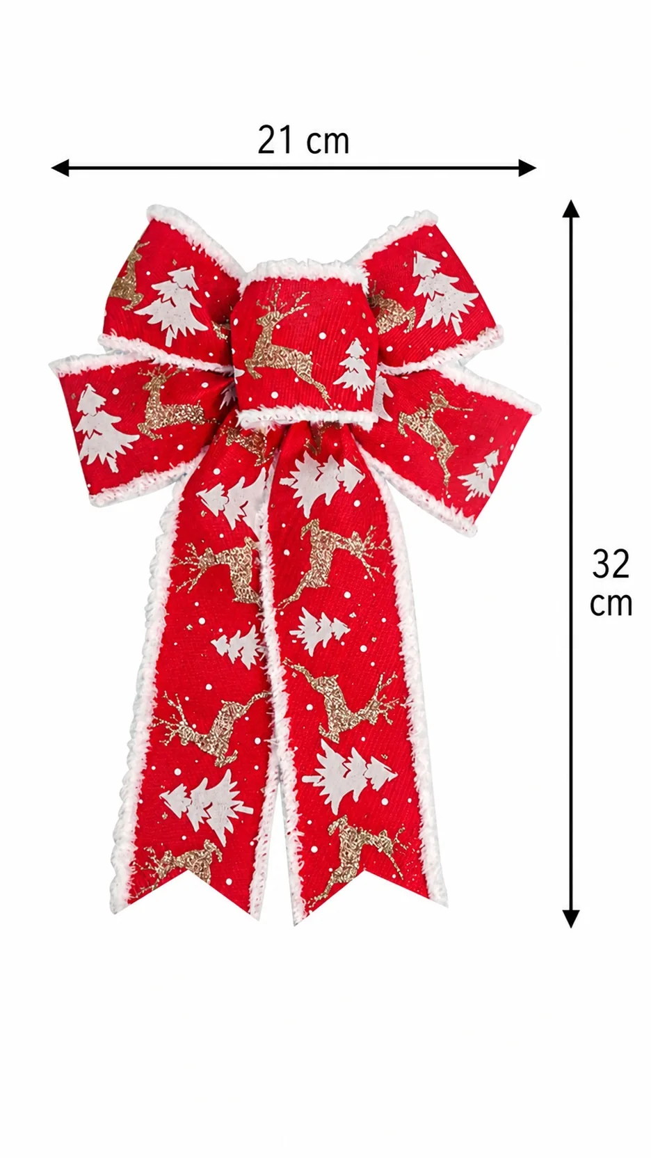 Christmas Tree Topper Bow with Frayed Edge Ribbon Reindeer Car Pattern Holiday Decoration product detail 4