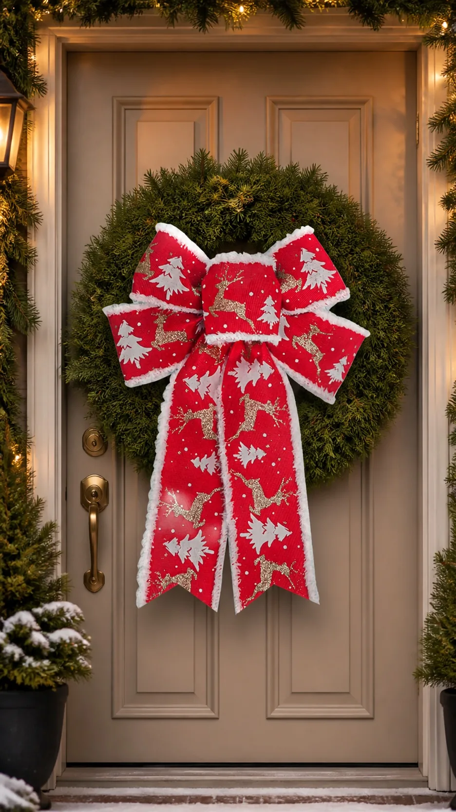 Christmas Tree Topper Bow with Frayed Edge Ribbon Reindeer Car Pattern Holiday Decoration product detail 8