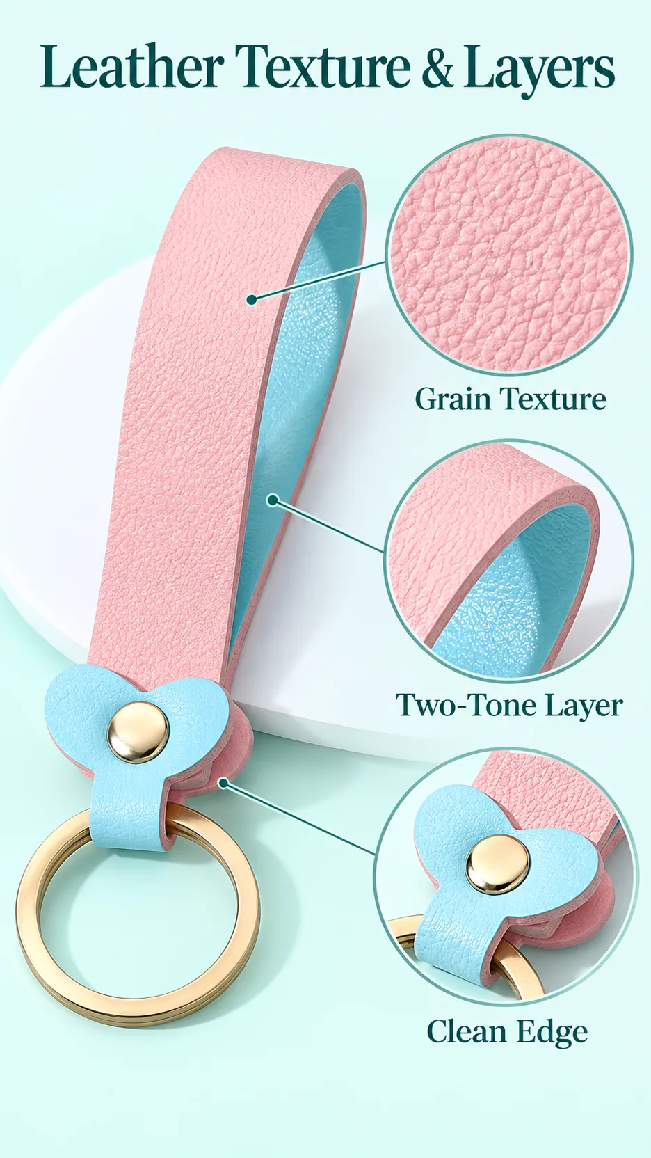 Heart-shaped leather keys to a couple's key-chain bag with a stylish car key button. product detail 2