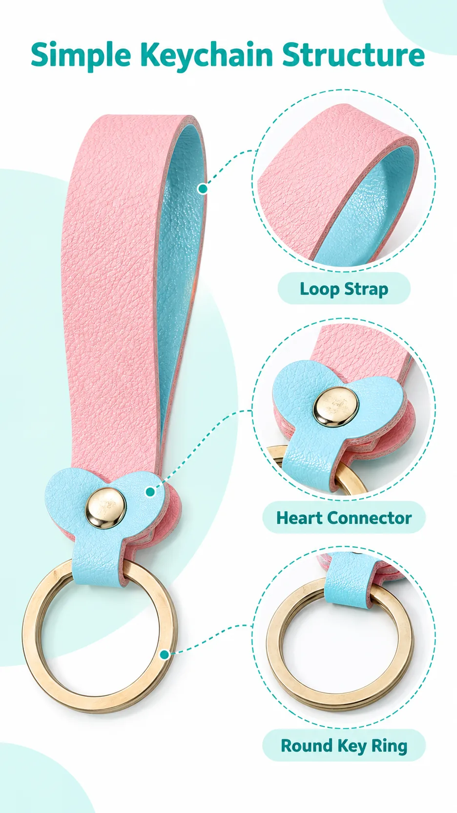 Heart-shaped leather keys to a couple's key-chain bag with a stylish car key button. product detail 3