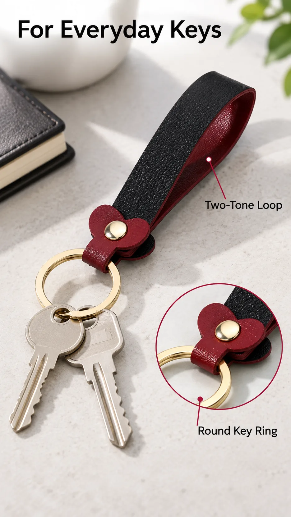 Heart-shaped leather keys to a couple's key-chain bag with a stylish car key button. product detail 6