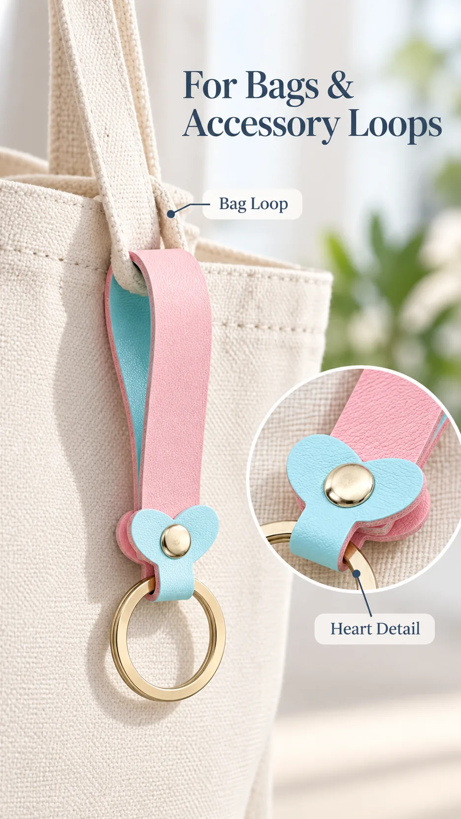 Heart-shaped leather keys to a couple's key-chain bag with a stylish car key button. product detail 7