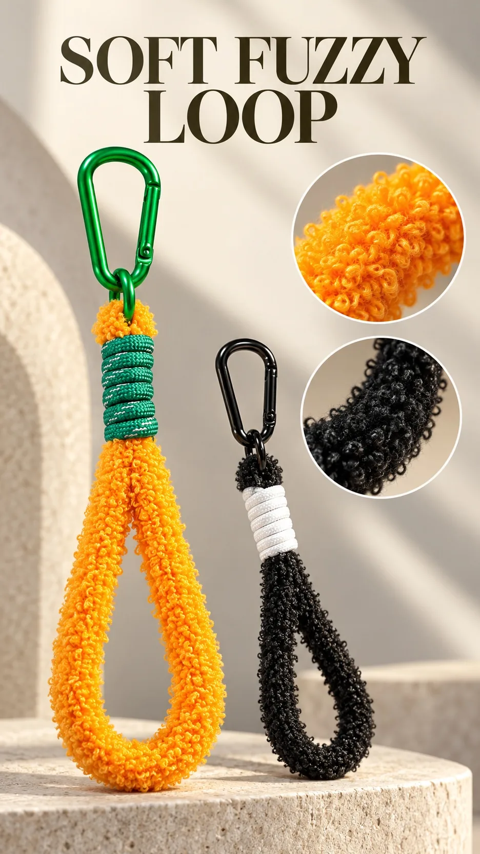 Wholesale Soft Plush Loop Keychain Strap with Carabiner Clip for Bags and Keys product detail 2