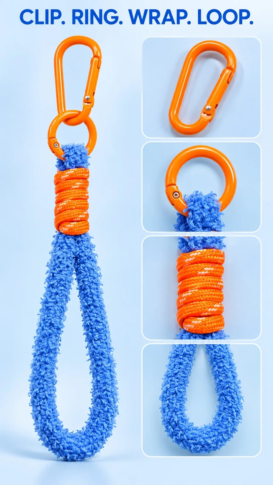 Wholesale Soft Plush Loop Keychain Strap with Carabiner Clip for Bags and Keys product detail 3
