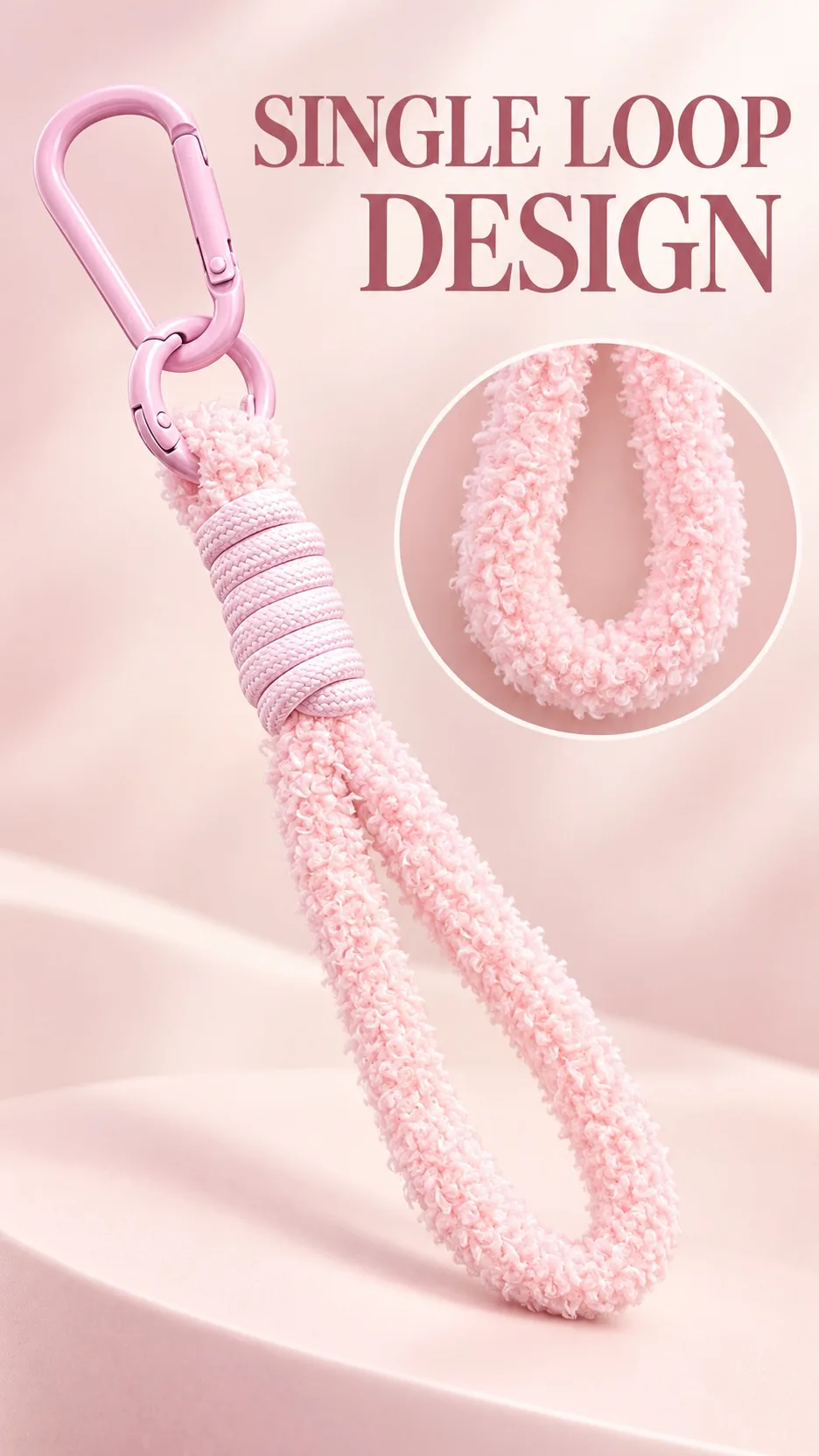Wholesale Soft Plush Loop Keychain Strap with Carabiner Clip for Bags and Keys product detail 4