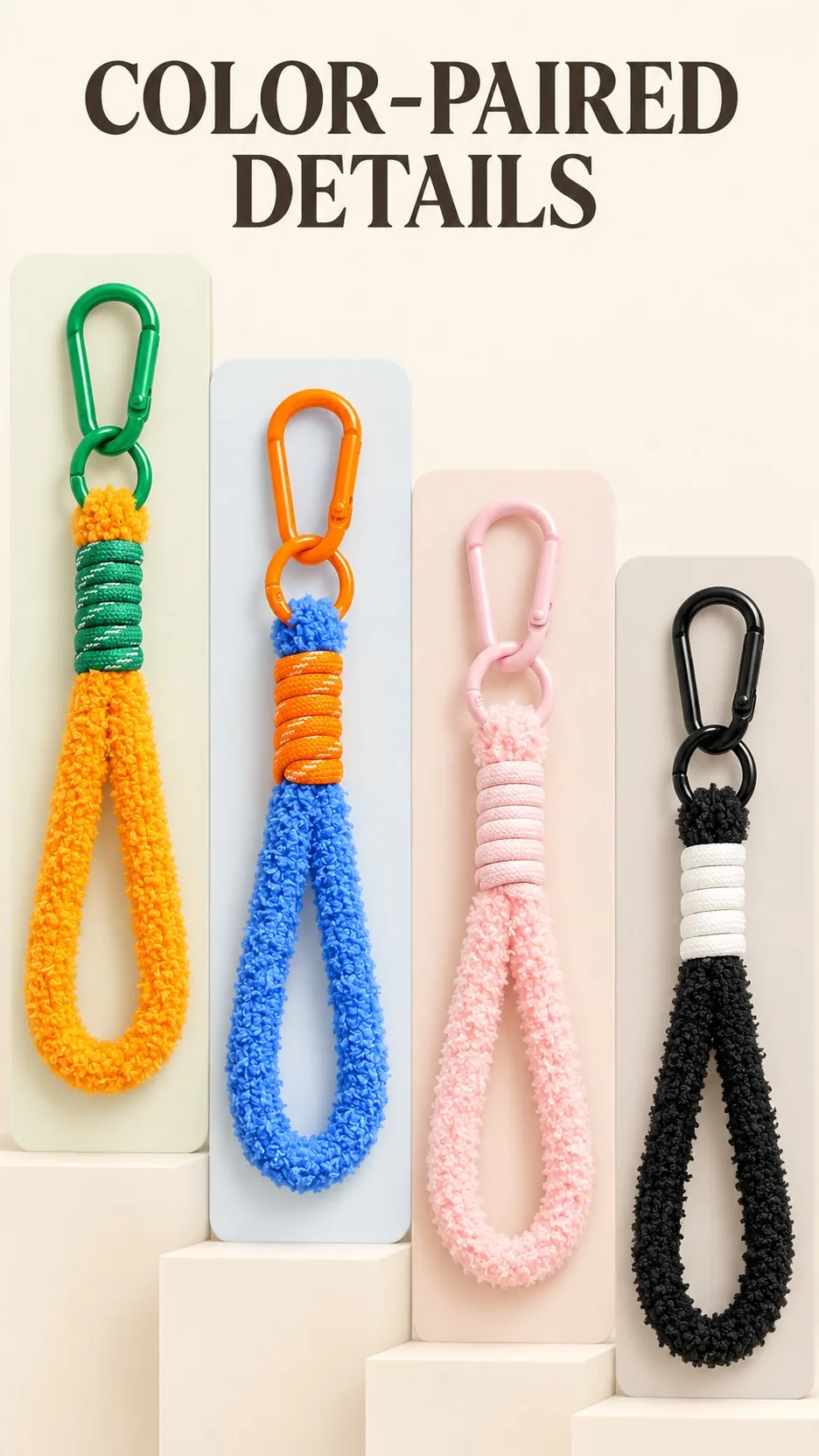 Wholesale Soft Plush Loop Keychain Strap with Carabiner Clip for Bags and Keys product detail 5