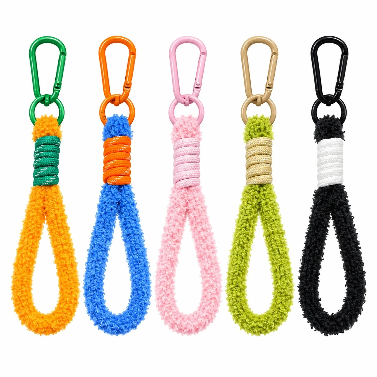 Wholesale Soft Plush Loop Keychain Strap with Carabiner Clip for Bags and Keys