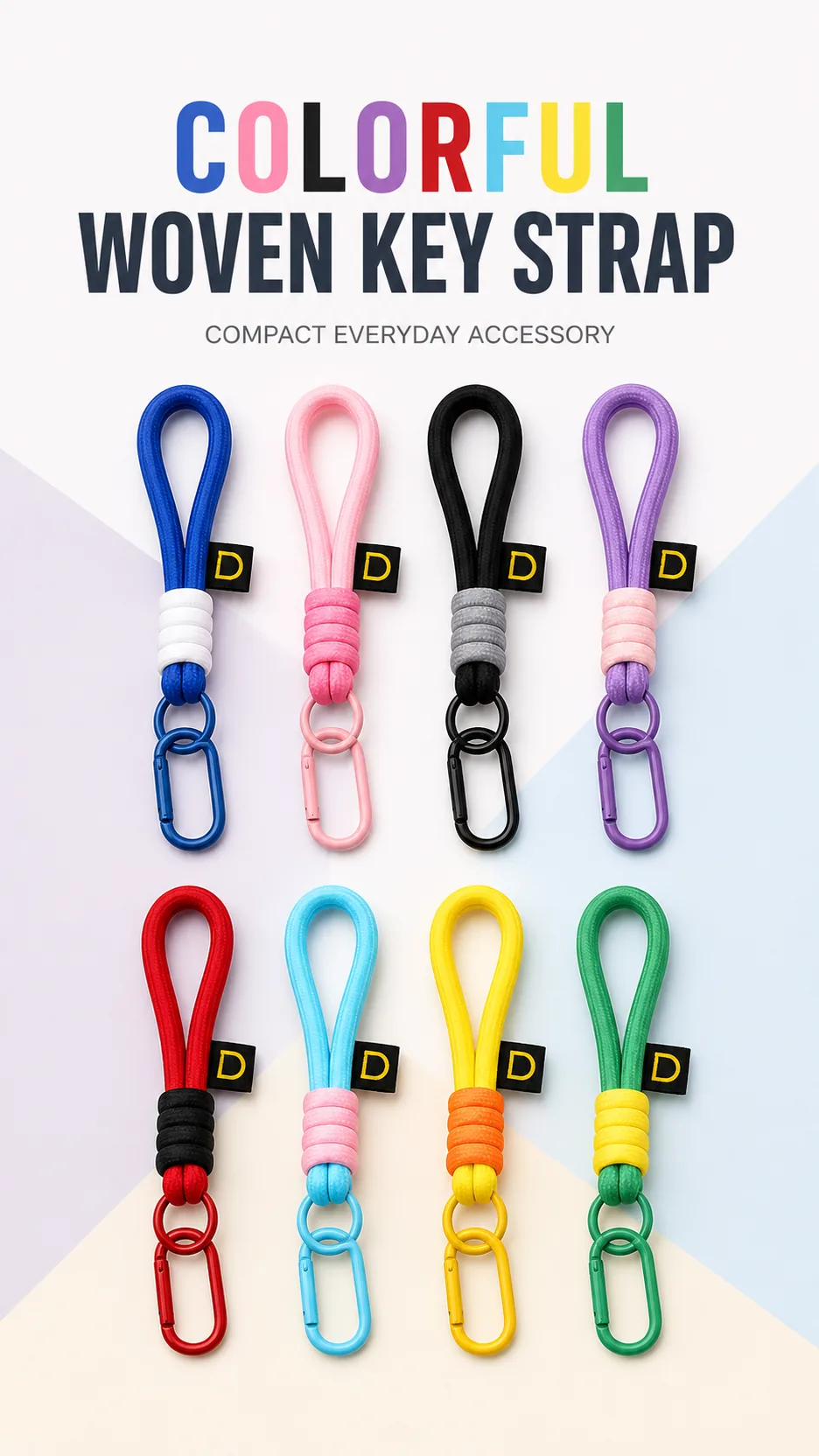 INS Style Woven Nylon Keychain Strap with D-Label and Carabiner Clip DIY Phone Lanyard Accessory product detail 1