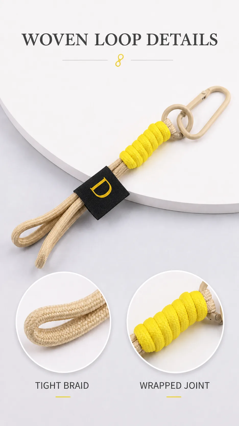 INS Style Woven Nylon Keychain Strap with D-Label and Carabiner Clip DIY Phone Lanyard Accessory product detail 2