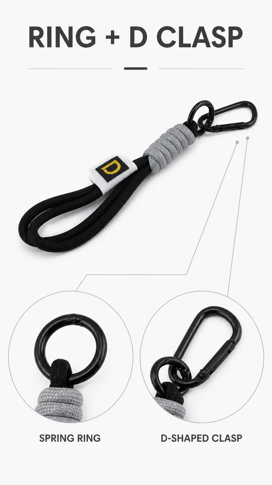 INS Style Woven Nylon Keychain Strap with D-Label and Carabiner Clip DIY Phone Lanyard Accessory product detail 3