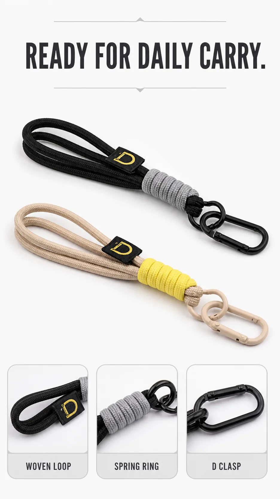 INS Style Woven Nylon Keychain Strap with D-Label and Carabiner Clip DIY Phone Lanyard Accessory product detail 8