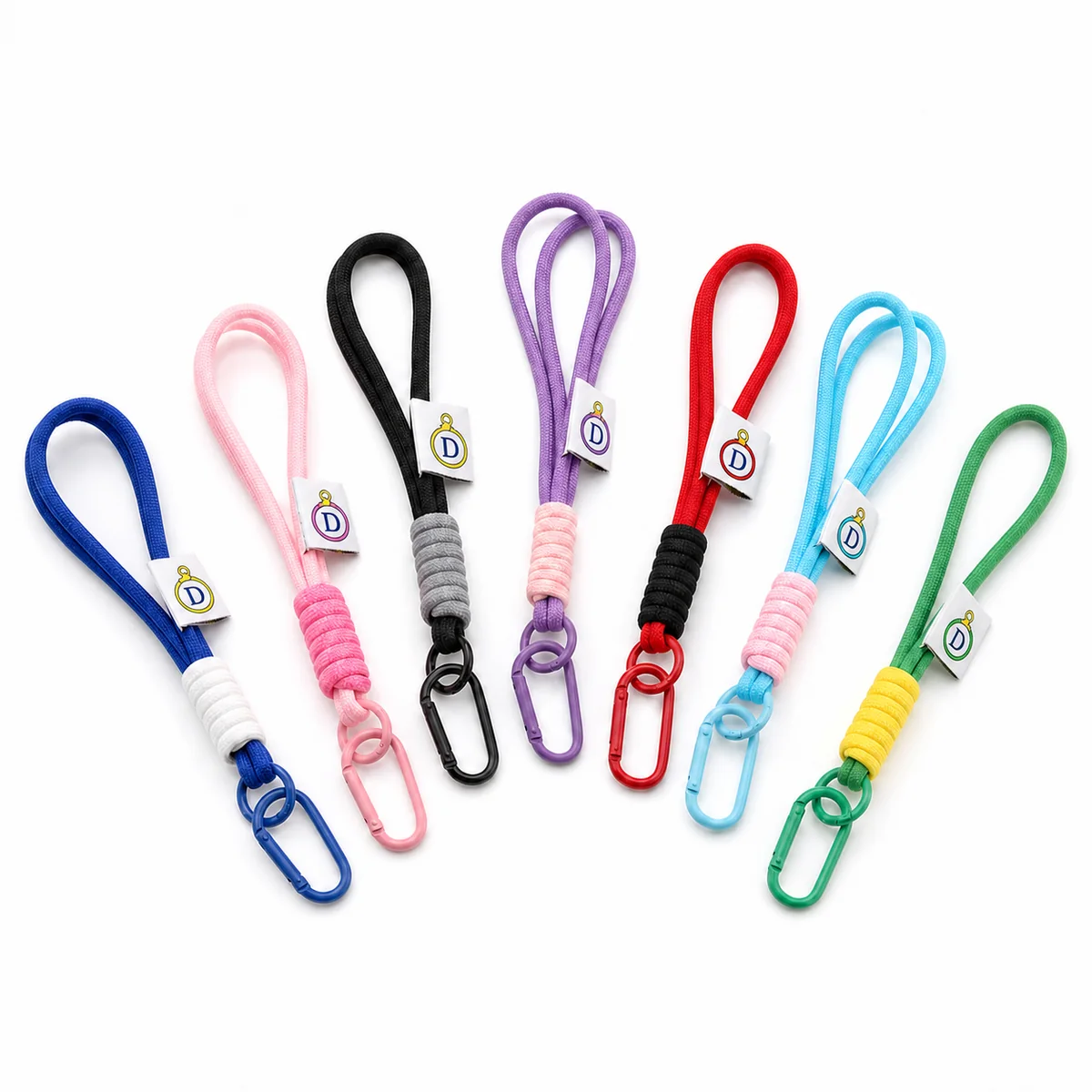 INS Style Woven Nylon Keychain Strap with D-Label and Carabiner Clip DIY Phone Lanyard Accessory