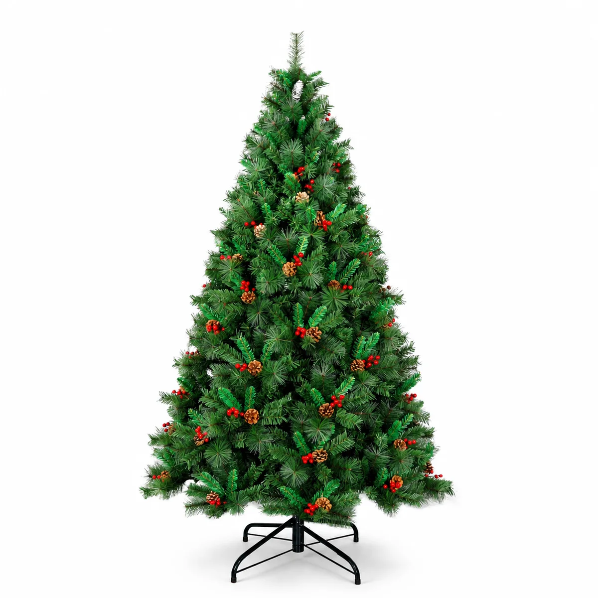 Customizable Artificial PVC Christmas Tree with Pine Cones and Red Berries - Pre-lit Holiday Decoration