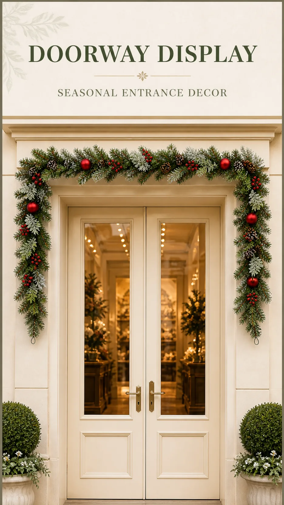 2.7m Frosted PE Christmas Garland with Red Baubles Pinecones Berries for Mantel Doorway Hotel Decoration product detail 7