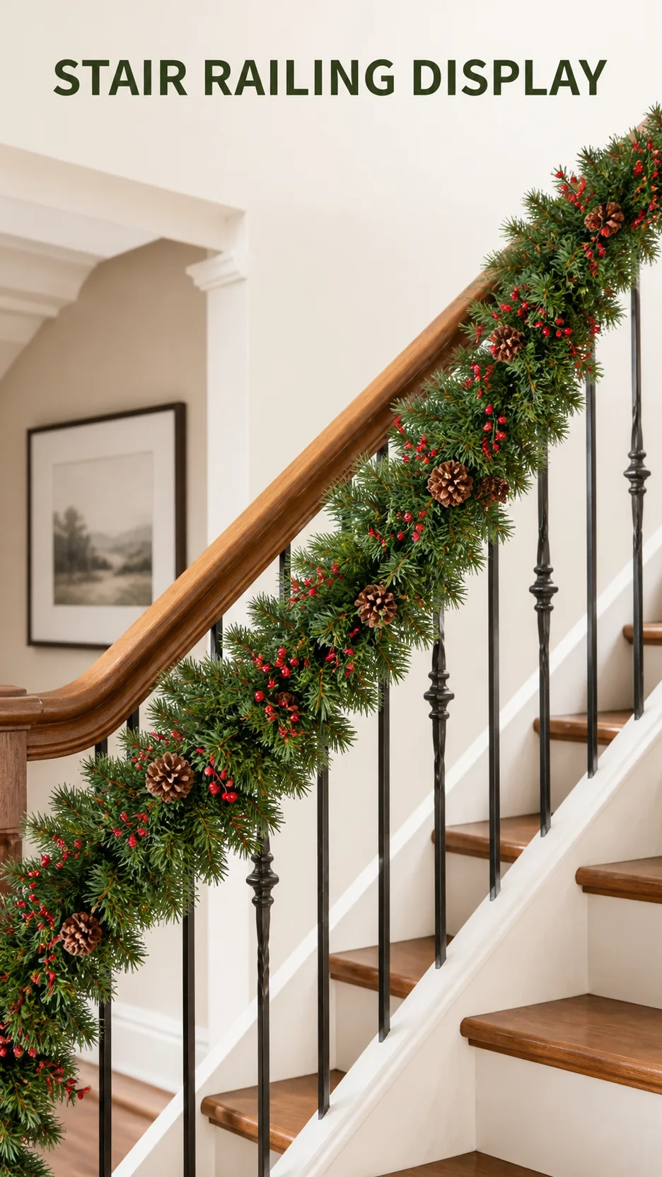 2.7m Artificial Christmas Garland with Pinecones and Red Berries PVC Foliage for Mantel Staircase Decoration product detail 6