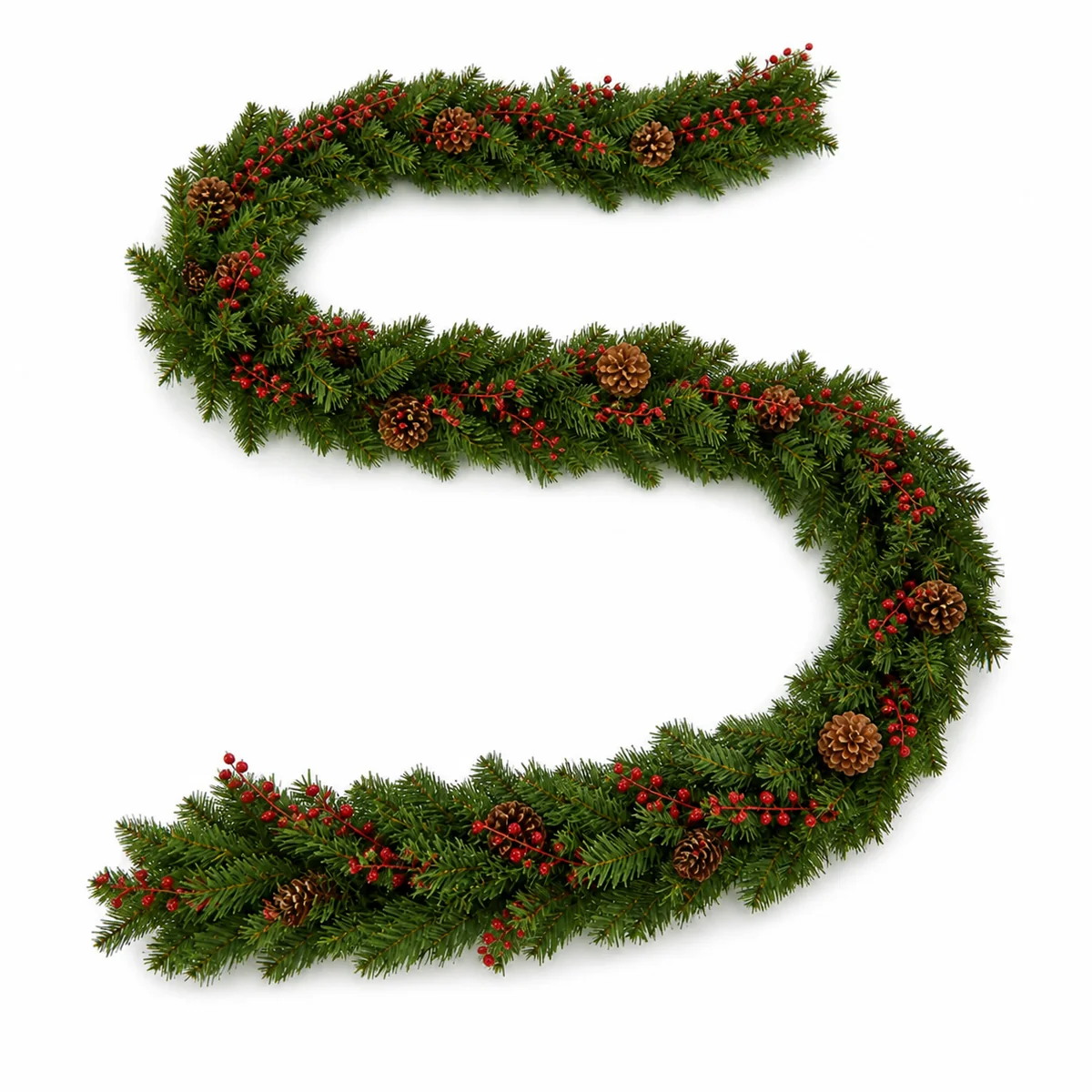 2.7m Artificial Christmas Garland with Pinecones and Red Berries PVC Foliage for Mantel Staircase Decoration
