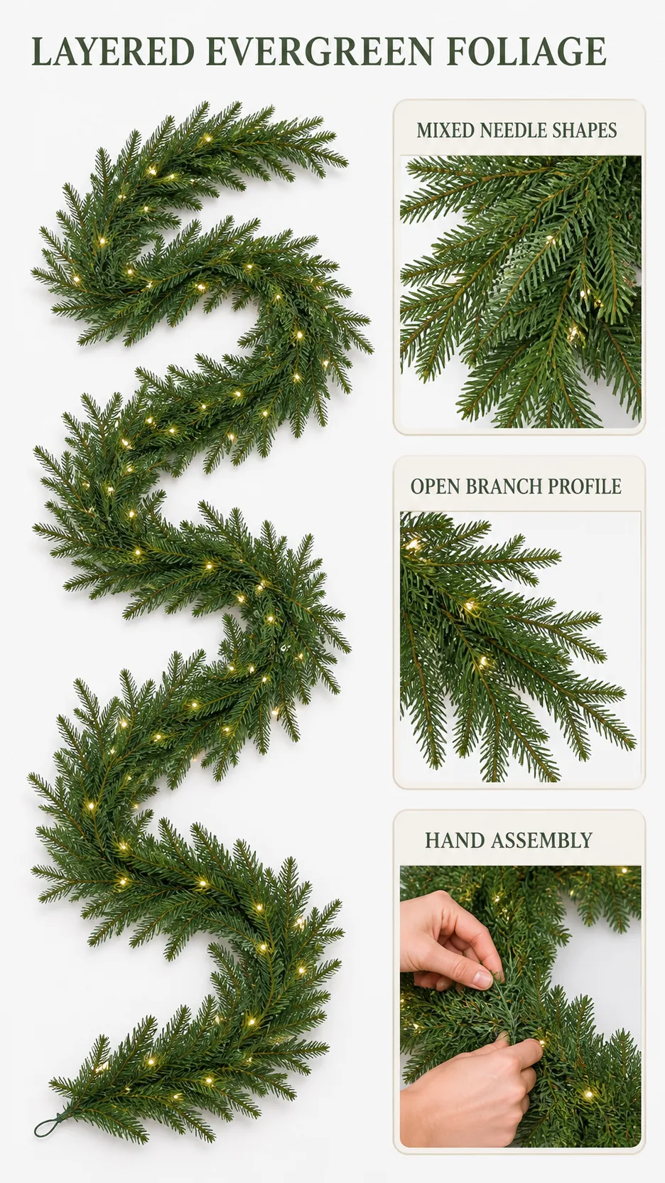 2.7M Pre-lit Artificial Christmas Garland with Warm White LED Lights for Mantel Staircase and Door Decoration product detail 2