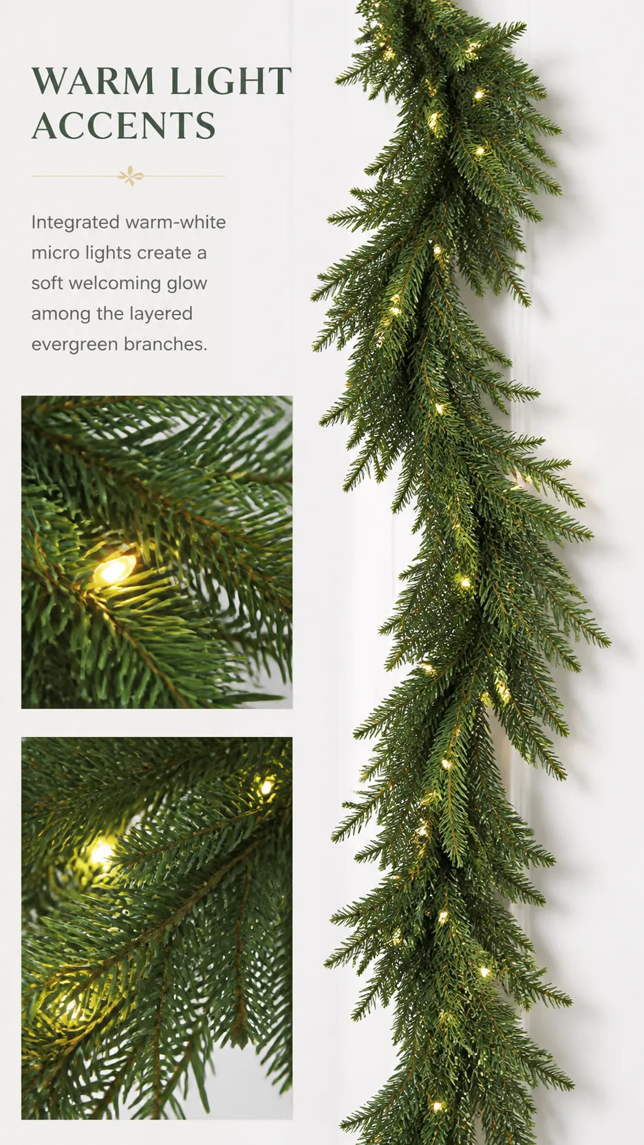 2.7M Pre-lit Artificial Christmas Garland with Warm White LED Lights for Mantel Staircase and Door Decoration product detail 3