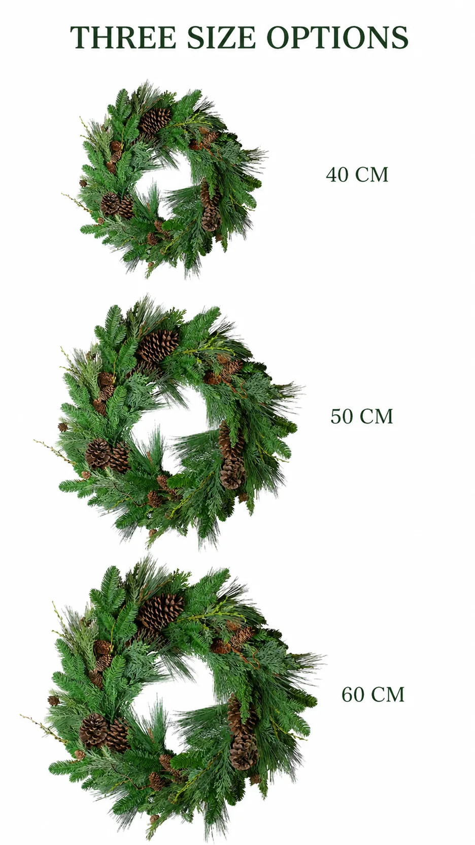 Customizable Artificial Pine Cone Christmas Wreath PE Foliage Door Hanging Decoration product detail 4