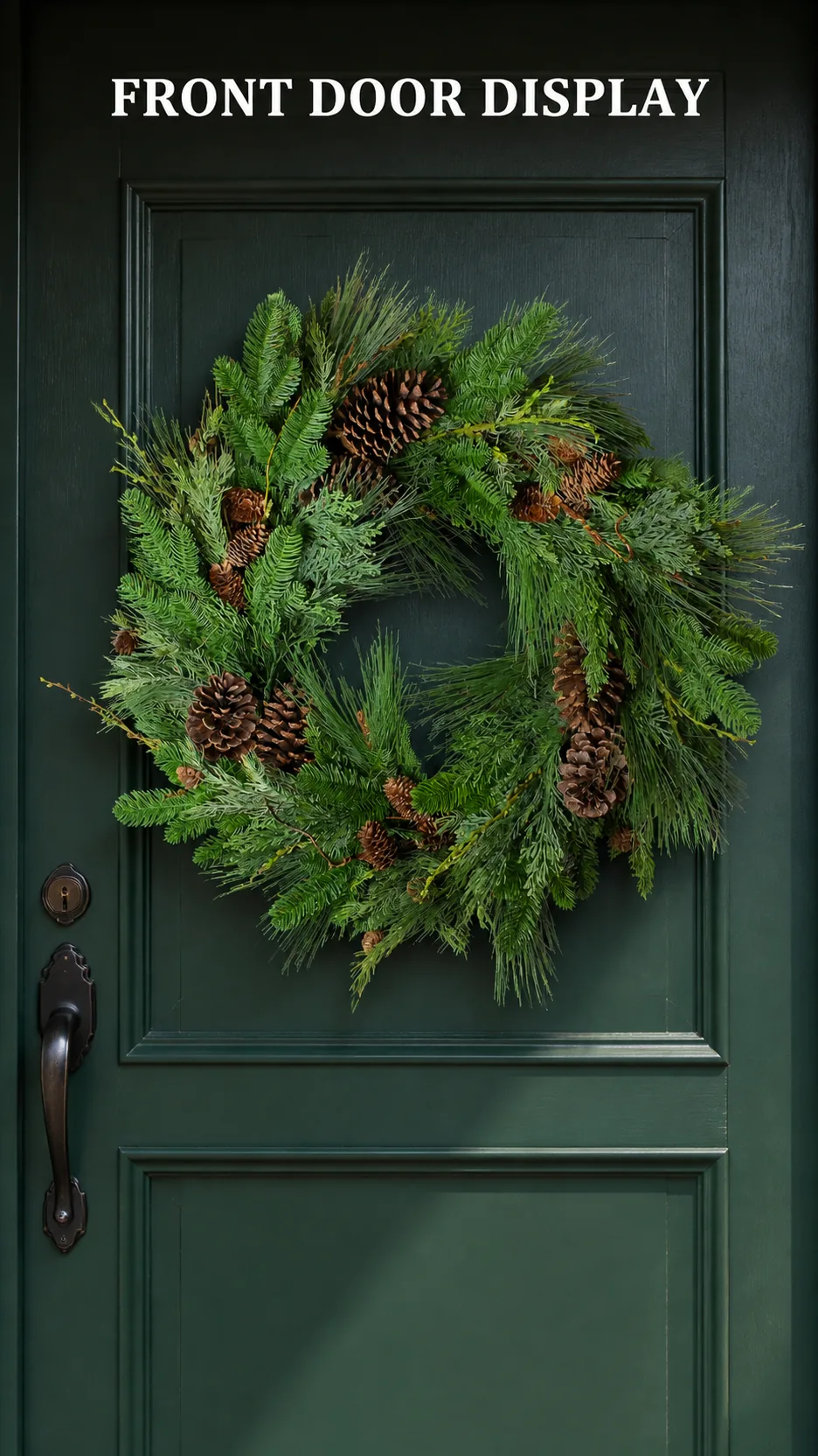 Customizable Artificial Pine Cone Christmas Wreath PE Foliage Door Hanging Decoration product detail 5