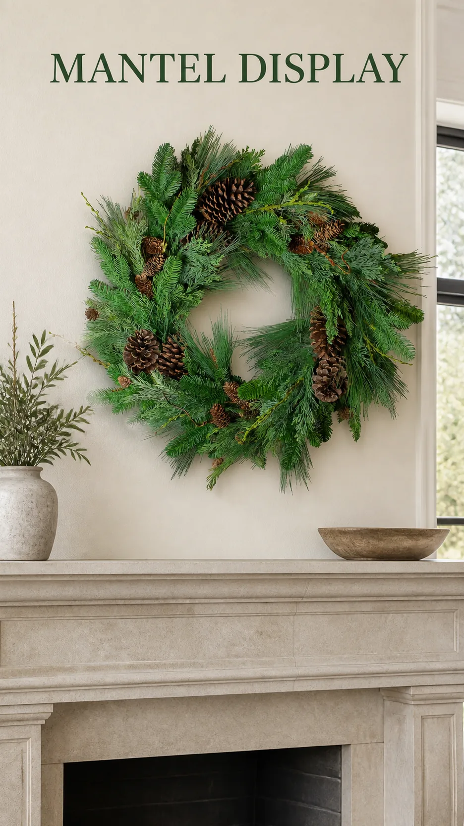 Customizable Artificial Pine Cone Christmas Wreath PE Foliage Door Hanging Decoration product detail 6