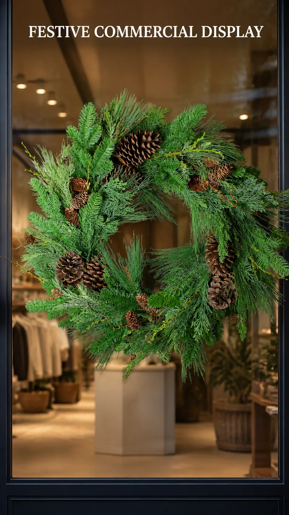 Customizable Artificial Pine Cone Christmas Wreath PE Foliage Door Hanging Decoration product detail 7